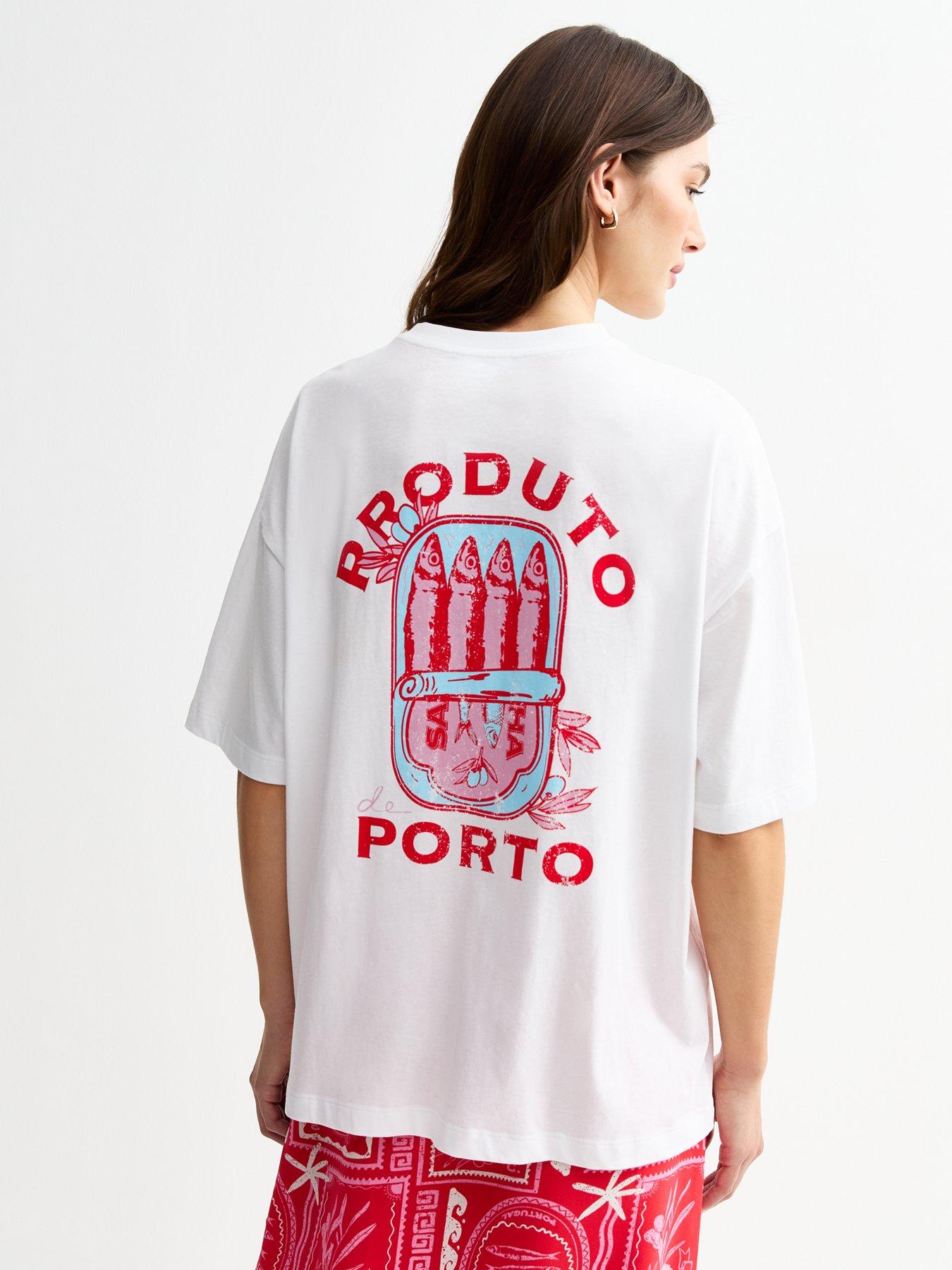 undefined White Oversized Sardine Print Tee