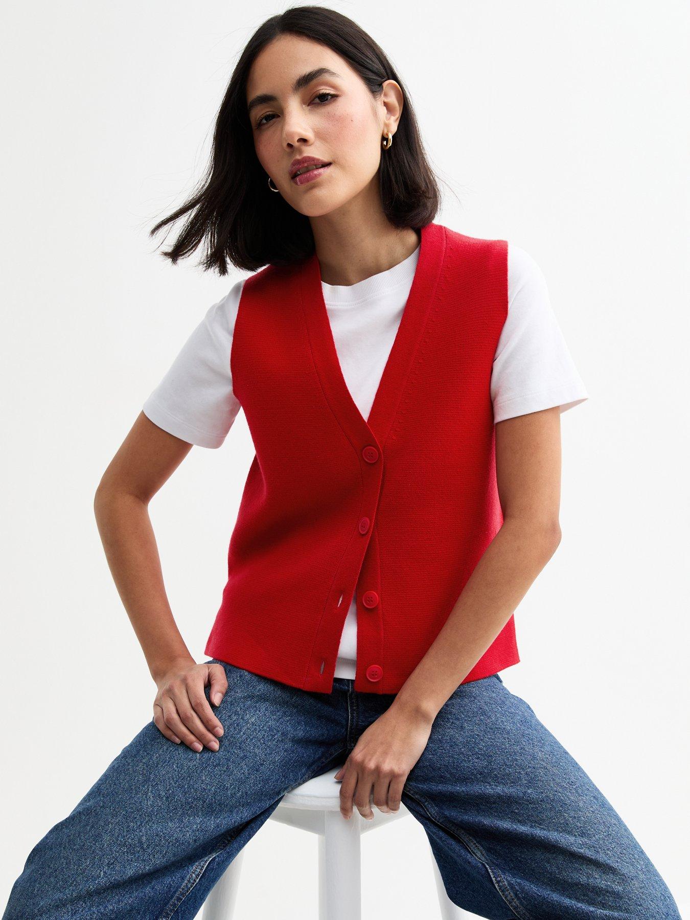undefined Red Side Slit Buttoned Waistcoat