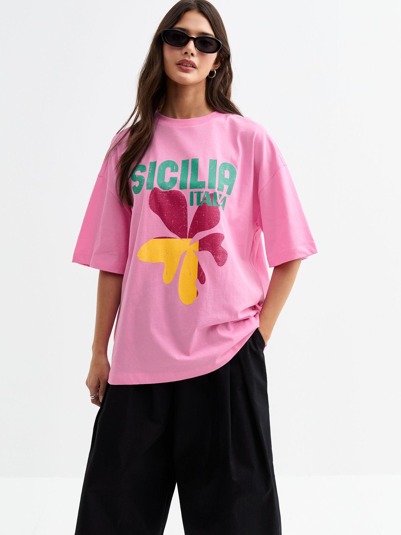 undefined Bright Pink Sicilia Italia Print T-shirt