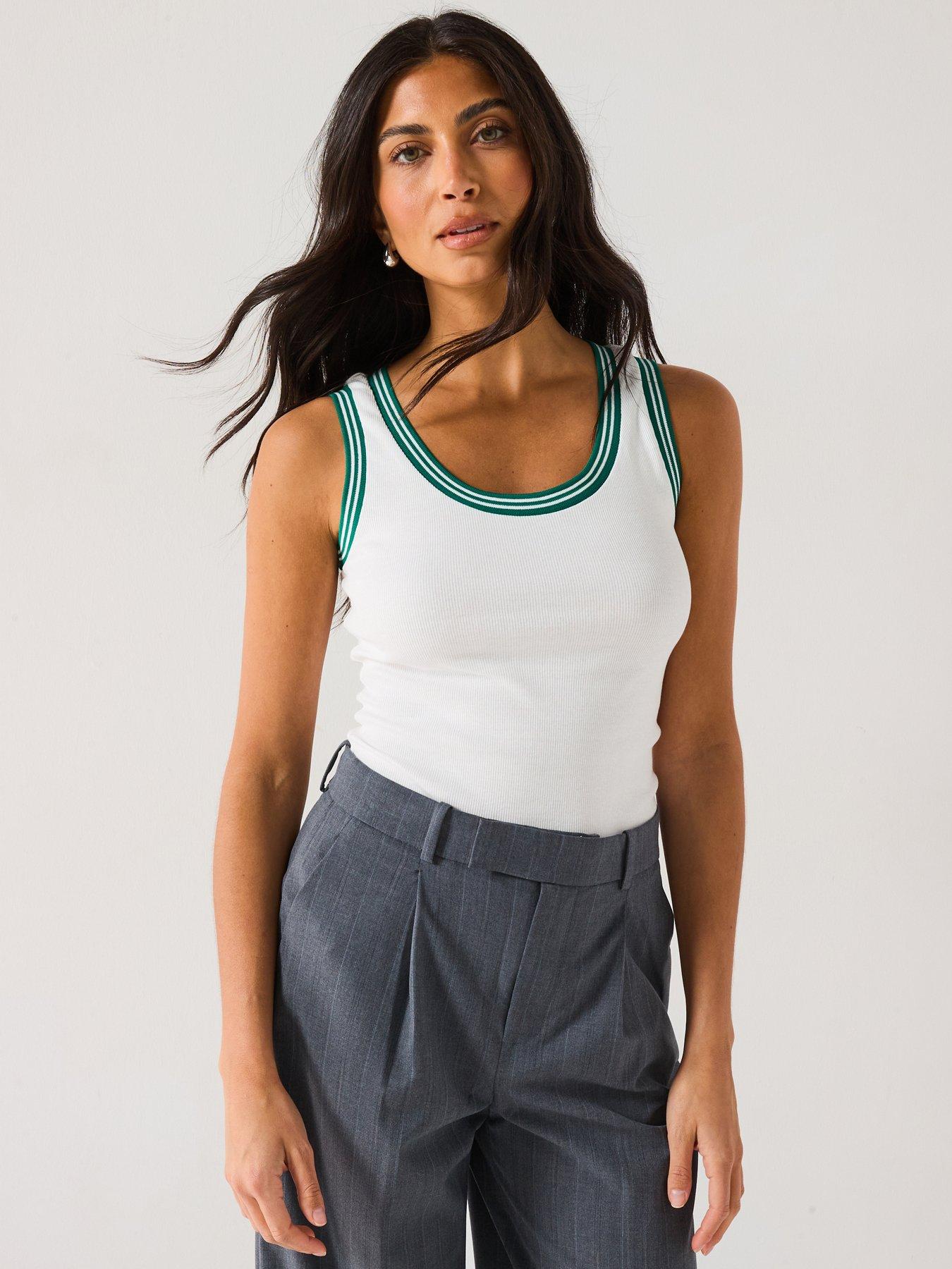 undefined Stripe Binding Scoop Neck Vest