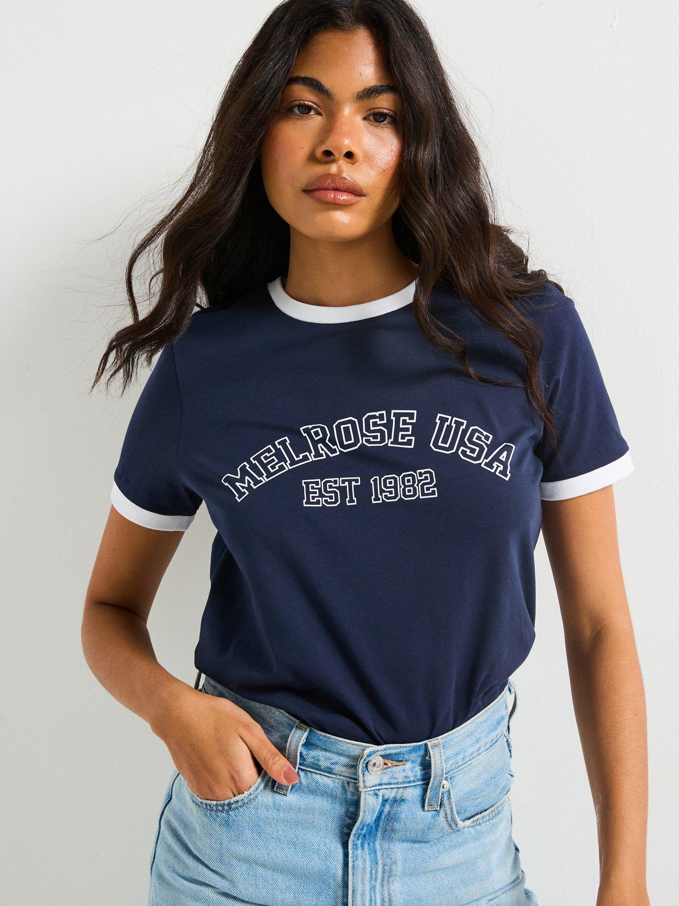 undefined Melrose Contrast Binding T-Shirt - Navy