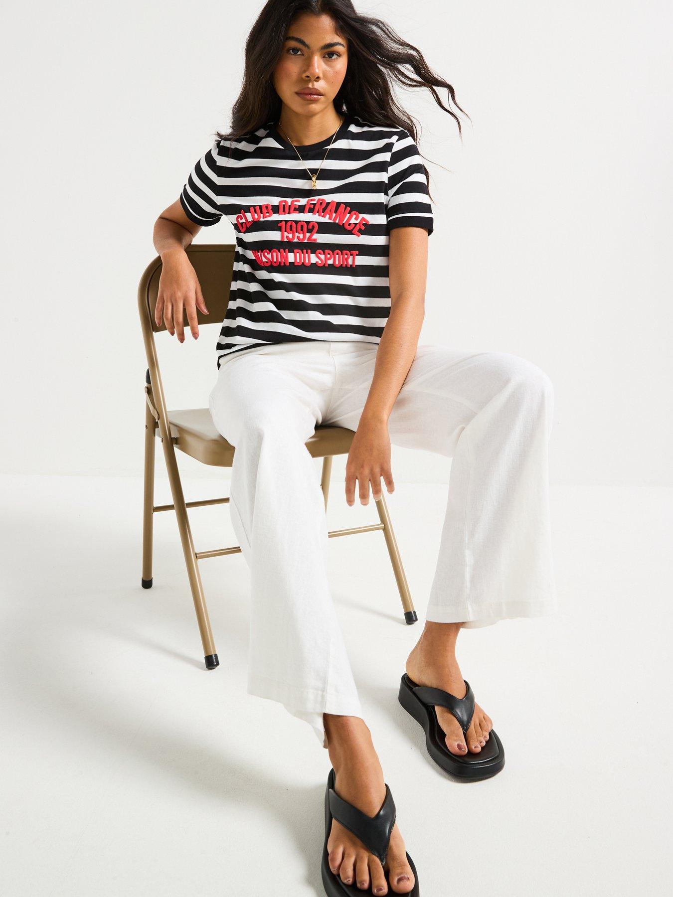 Image 4 of 6 of V by Very Club De France Colour Pop T-shirt - Stripe - Black