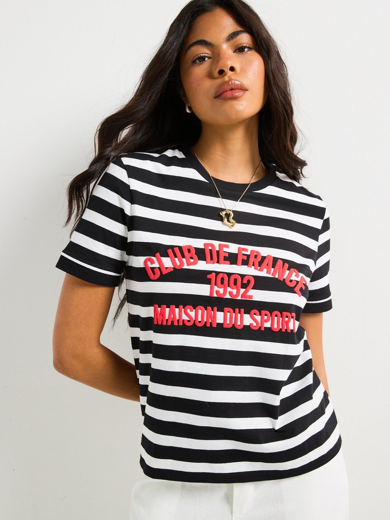 Image 5 of 6 of V by Very Club De France Colour Pop T-shirt - Stripe - Black