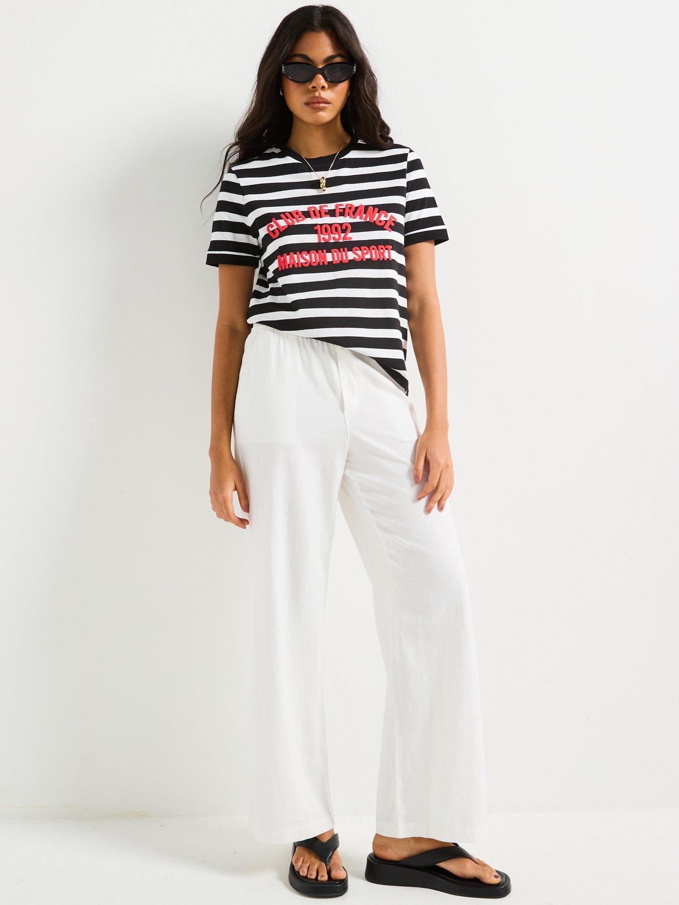 Image 6 of 6 of V by Very Club De France Colour Pop T-shirt - Stripe - Black