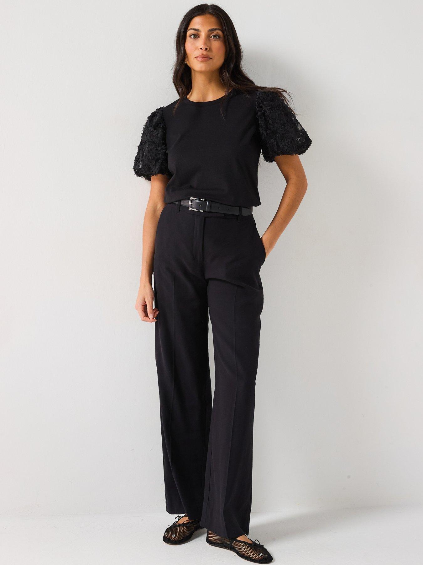 Image 3 of 6 of V by Very 3D Floral Puff Sleeve Top - Black
