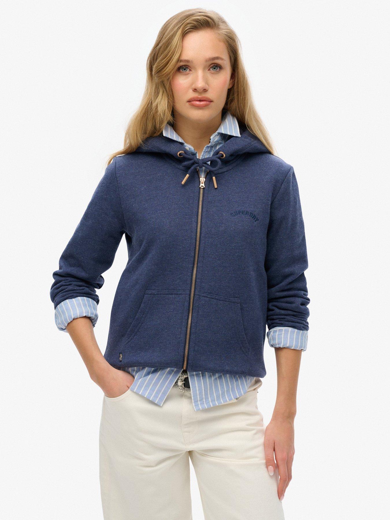 Superdry Essential Logo Zip Hoodie, Blue, Size 8, Women