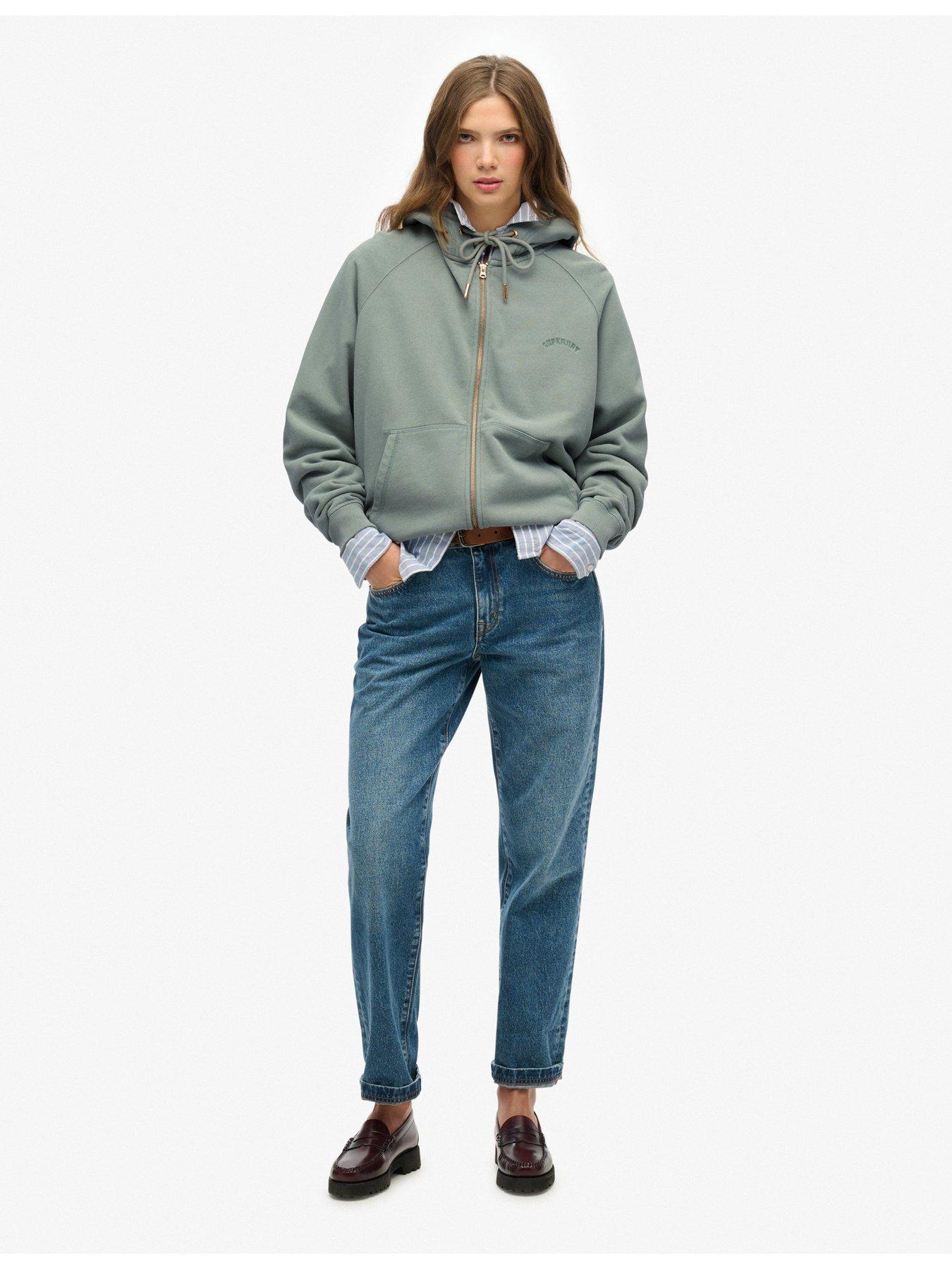 Image 3 of 5 of Superdry Essential Logo Oversized Raglan Zip Hoodie - Green