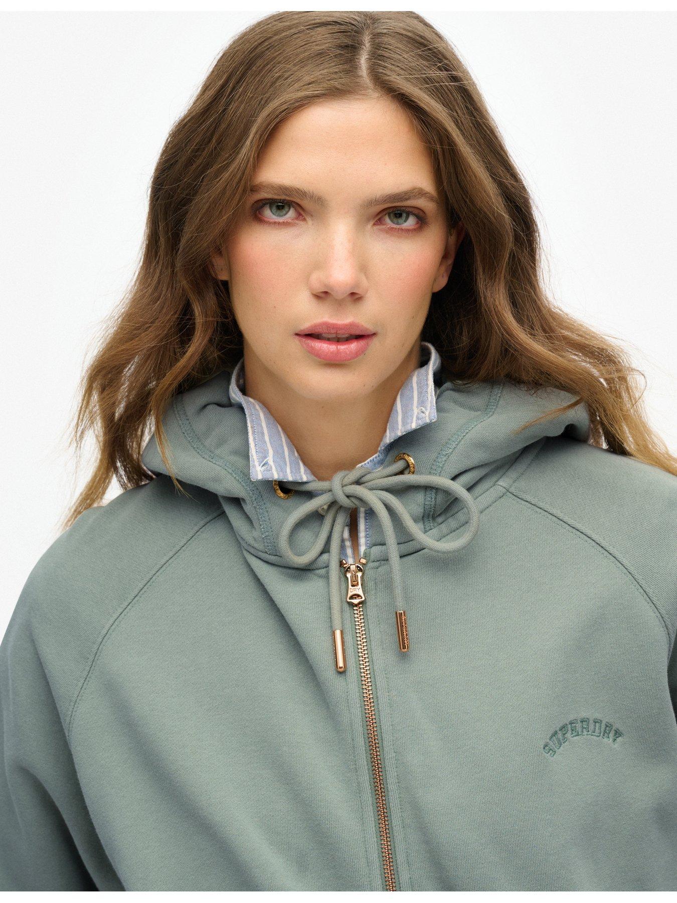 Image 4 of 5 of Superdry Essential Logo Oversized Raglan Zip Hoodie - Green