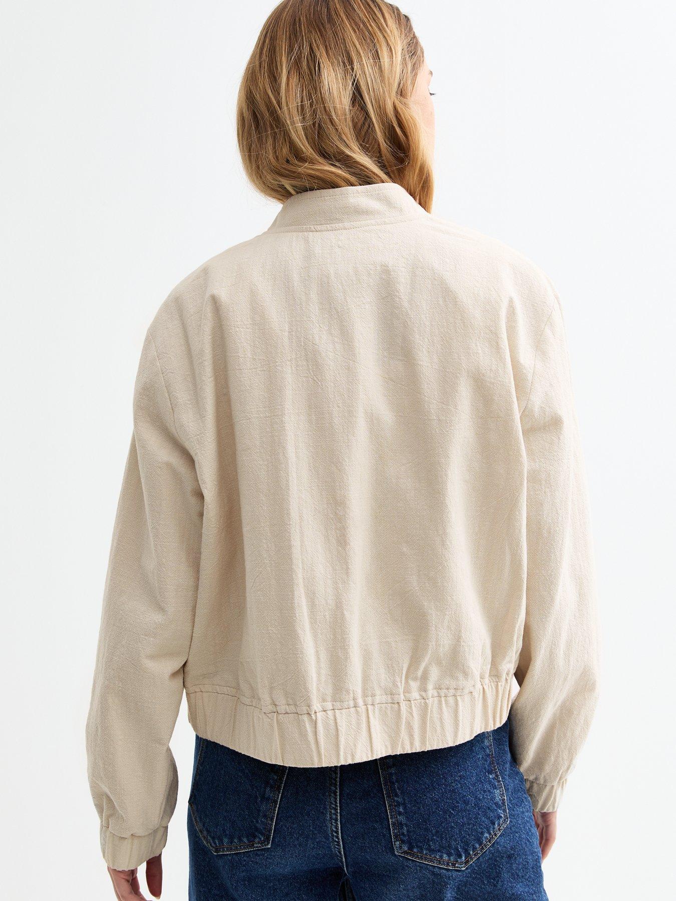 Image 2 of 6 of New Look Stone Lightweight Cotton Bomber Jacket