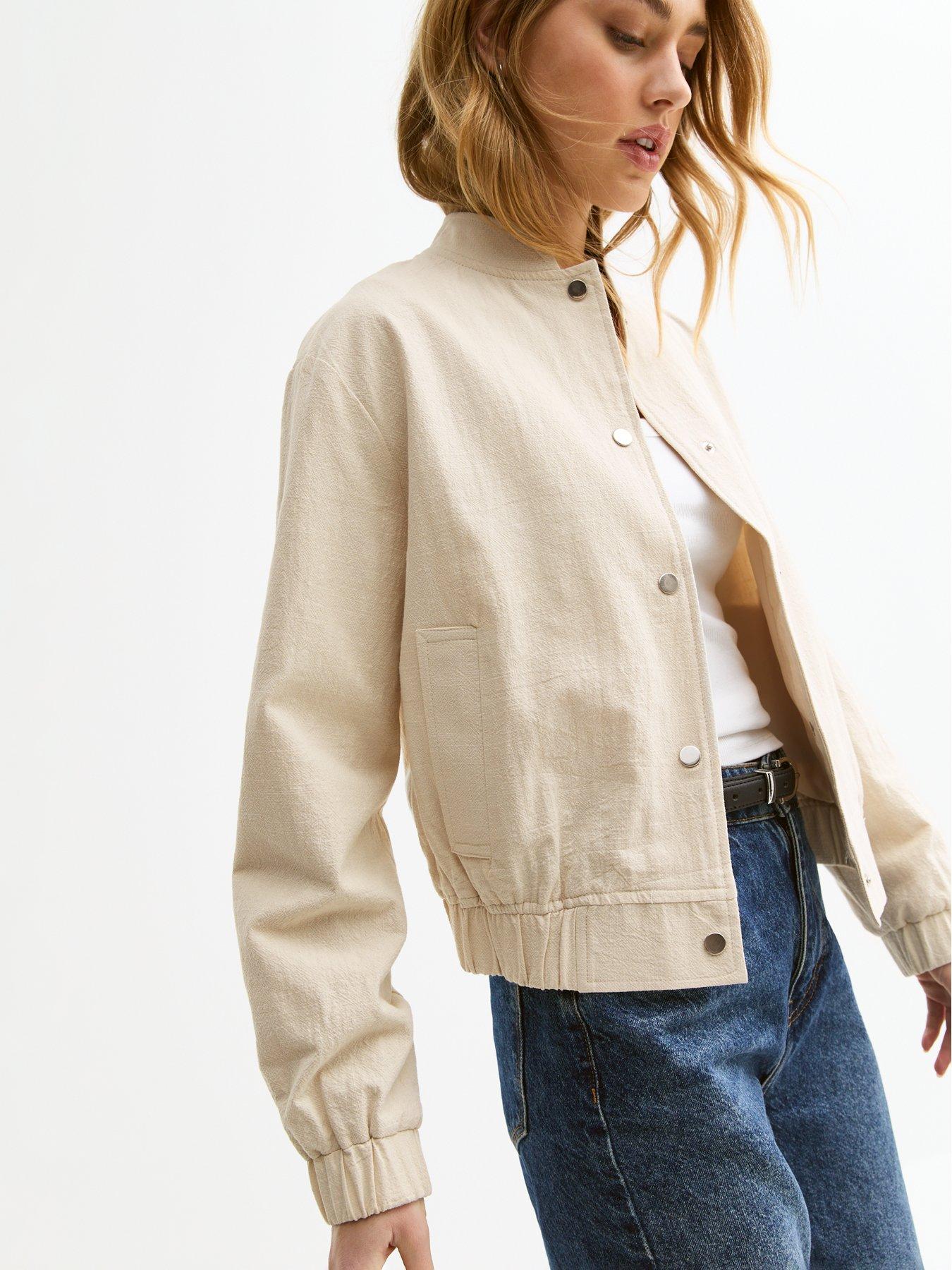 Image 4 of 6 of New Look Stone Lightweight Cotton Bomber Jacket