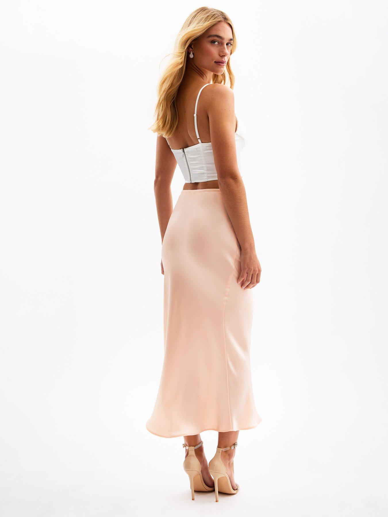 Image 2 of 4 of New Look Light Pink Bias Cut Satin Midi Skirt
