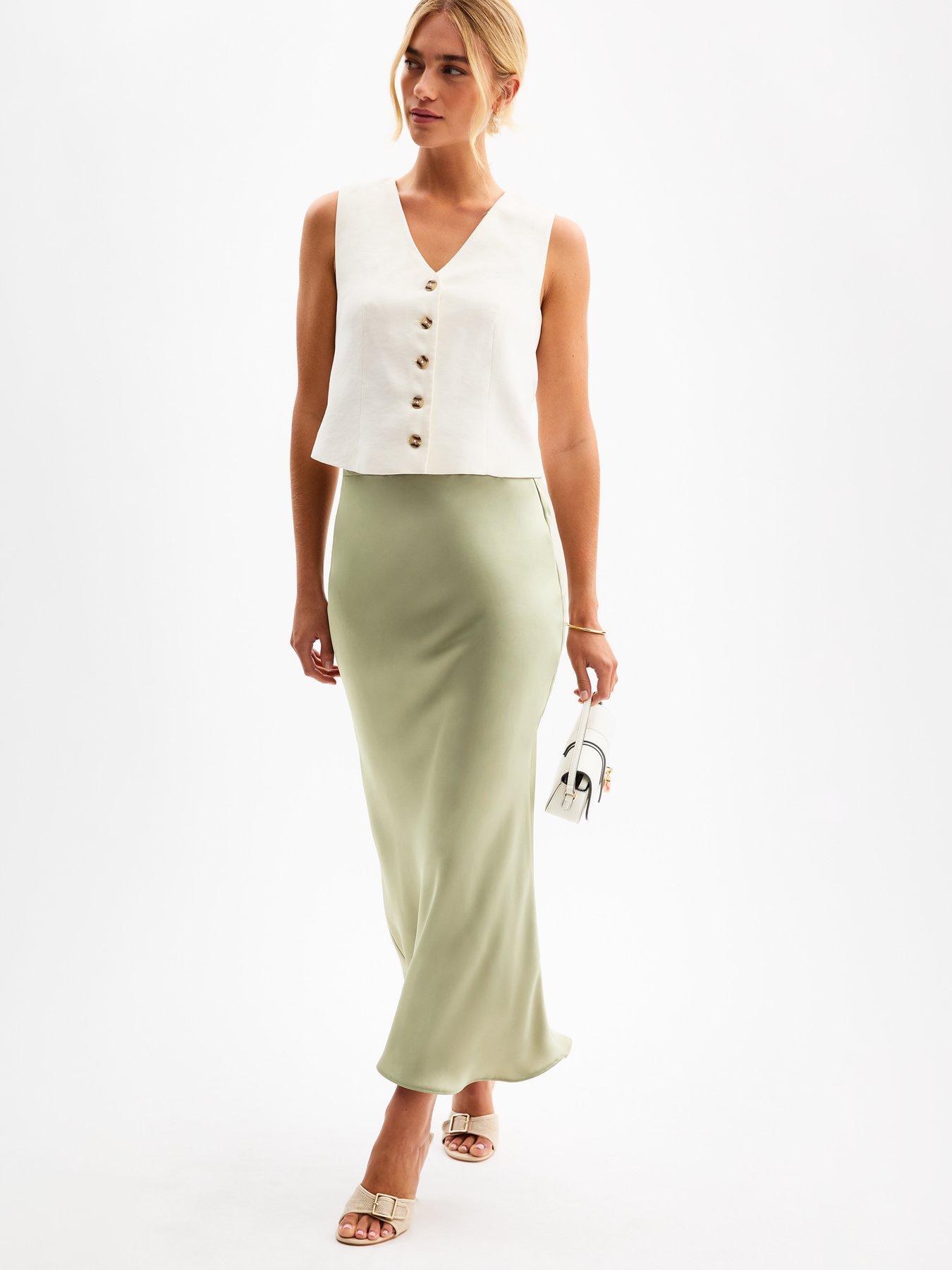 Image of New Look Light Green Bias Cut Satin Midi Skirt