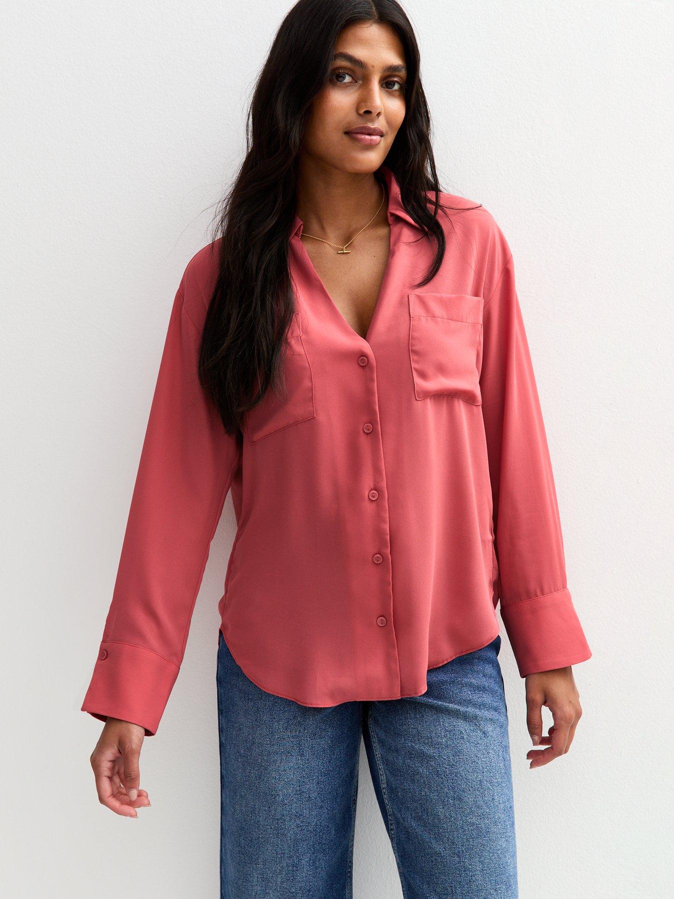 undefined V-neck Curved Hem Shirt