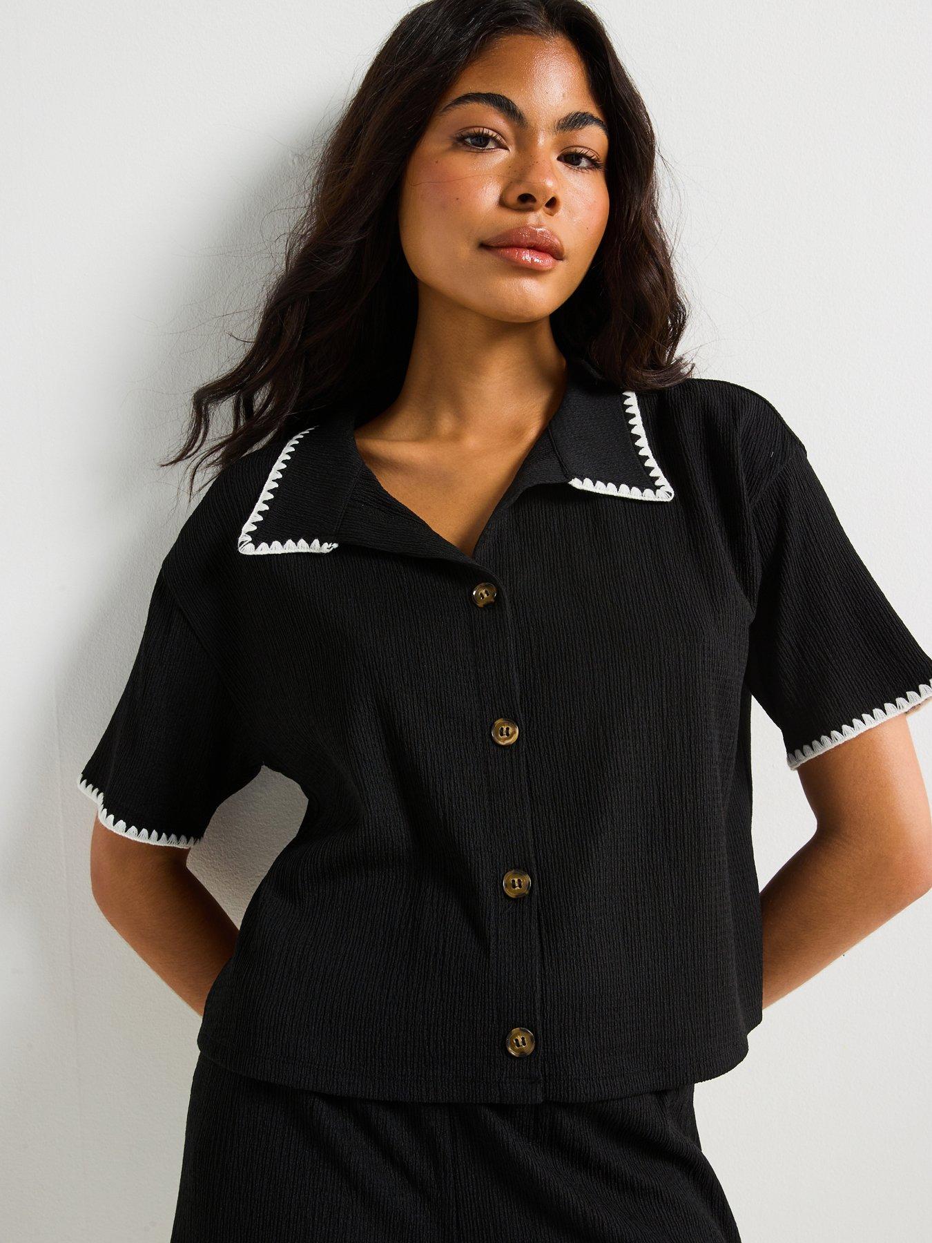 undefined Whipstitch Button Up Shirt Co-Ord - Black