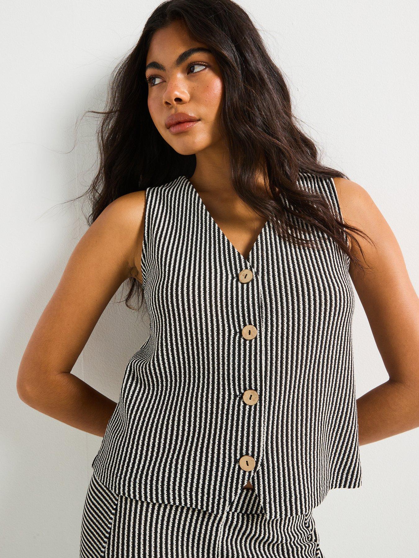 undefined Button Up Textured Stripe Waistcoat Co-ord