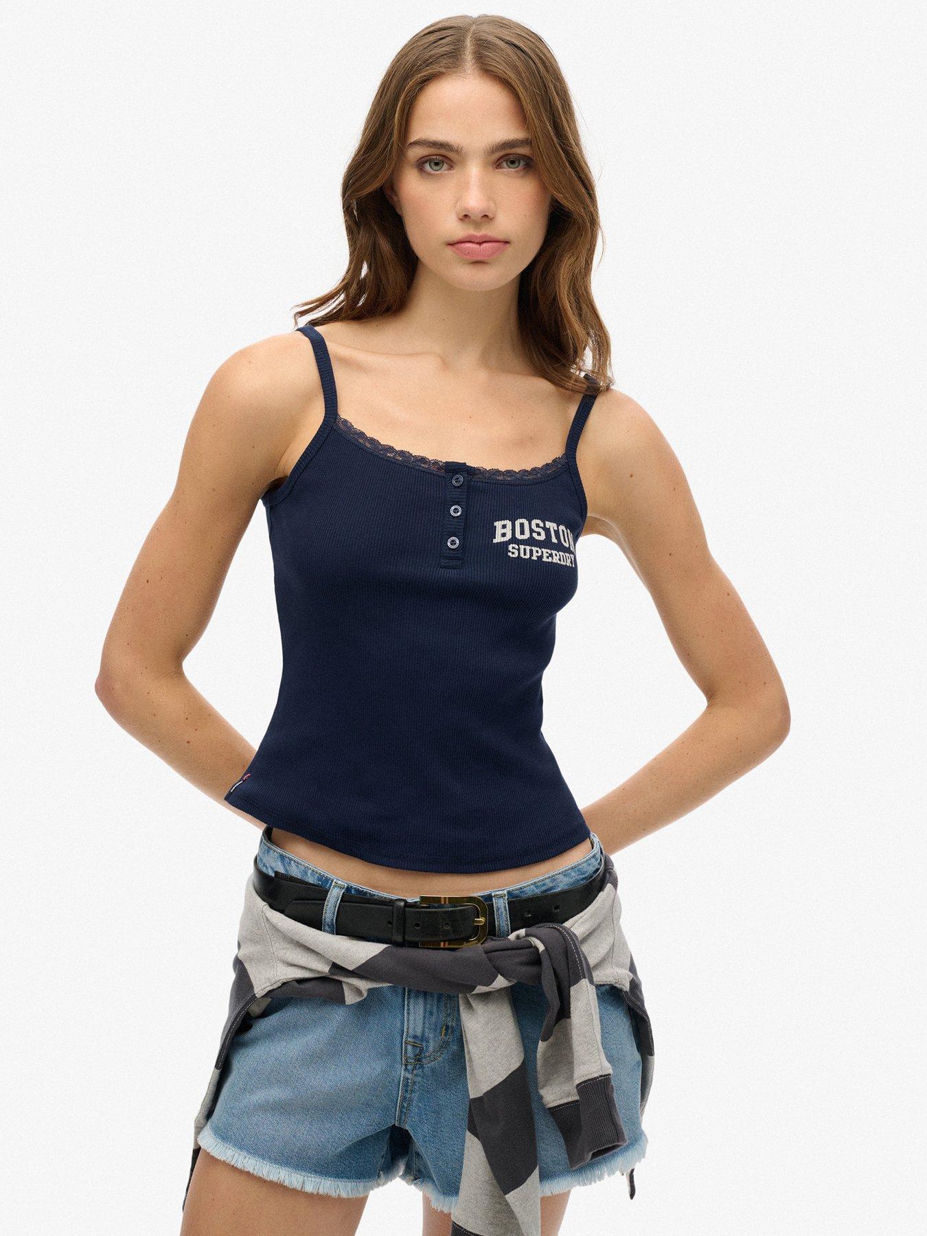undefined Athletic Essentials Graphic Button Cami Top - Navy