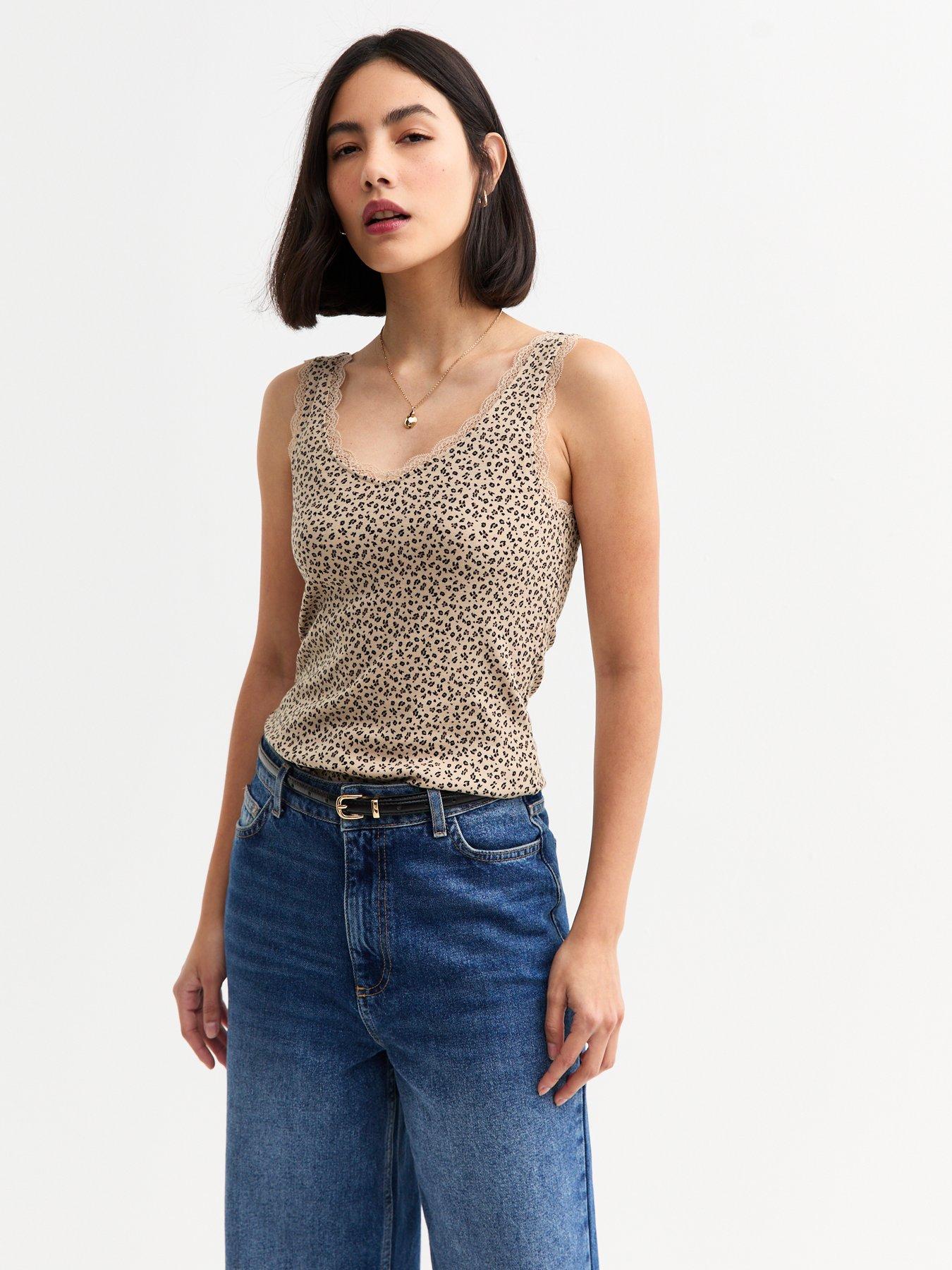 undefined Leopard Lace Trim Vest - Brown