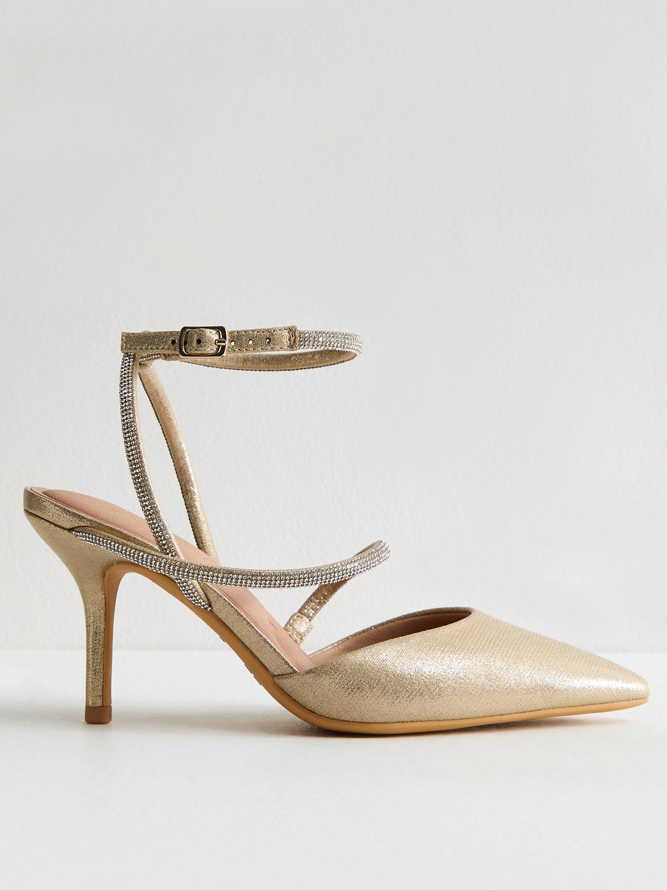 undefined Diamante Wraparound Strap Court Shoes - Gold