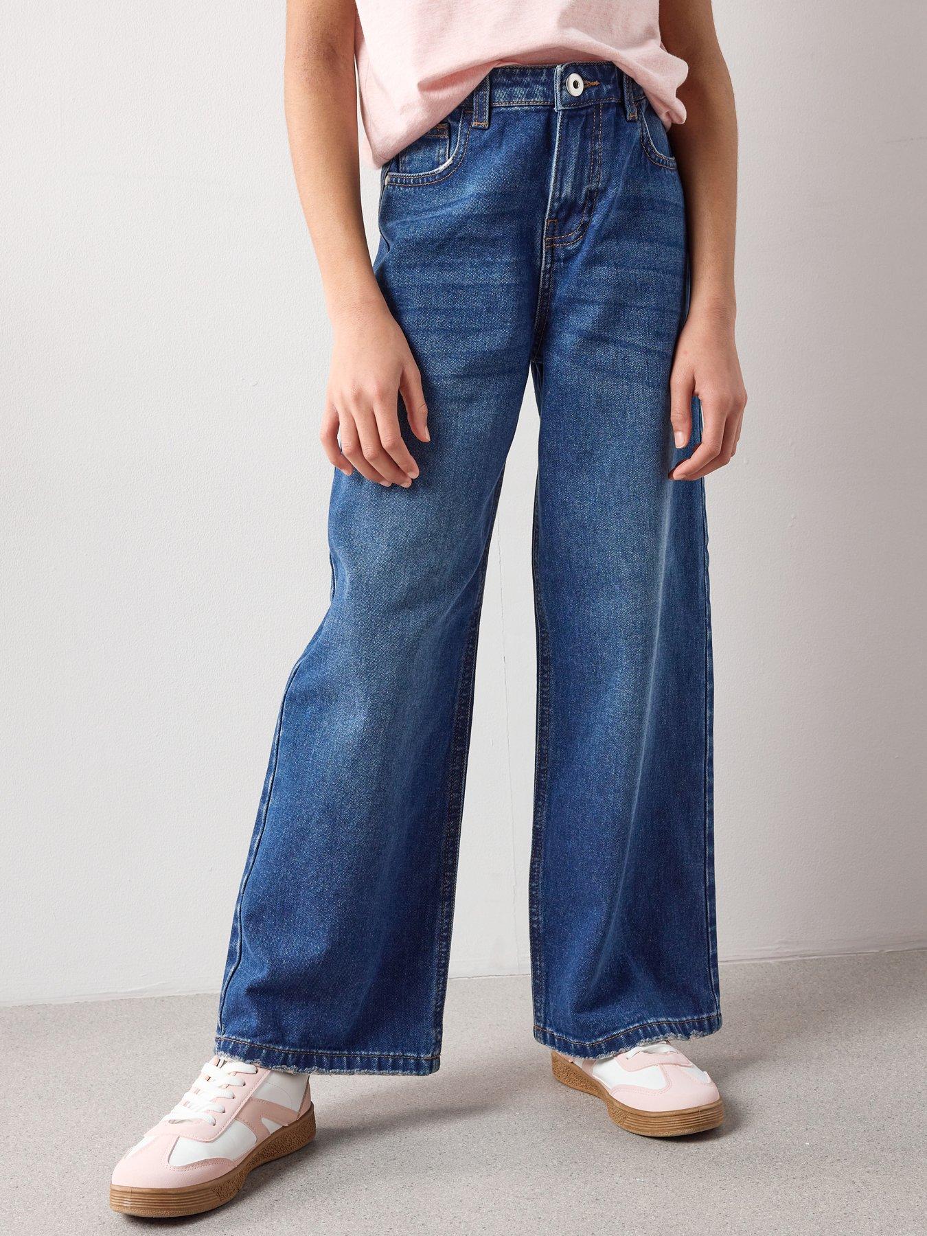 Nautinati  Girls' 100% Cotton White Overdyed Wide-leg Essentials Jeans