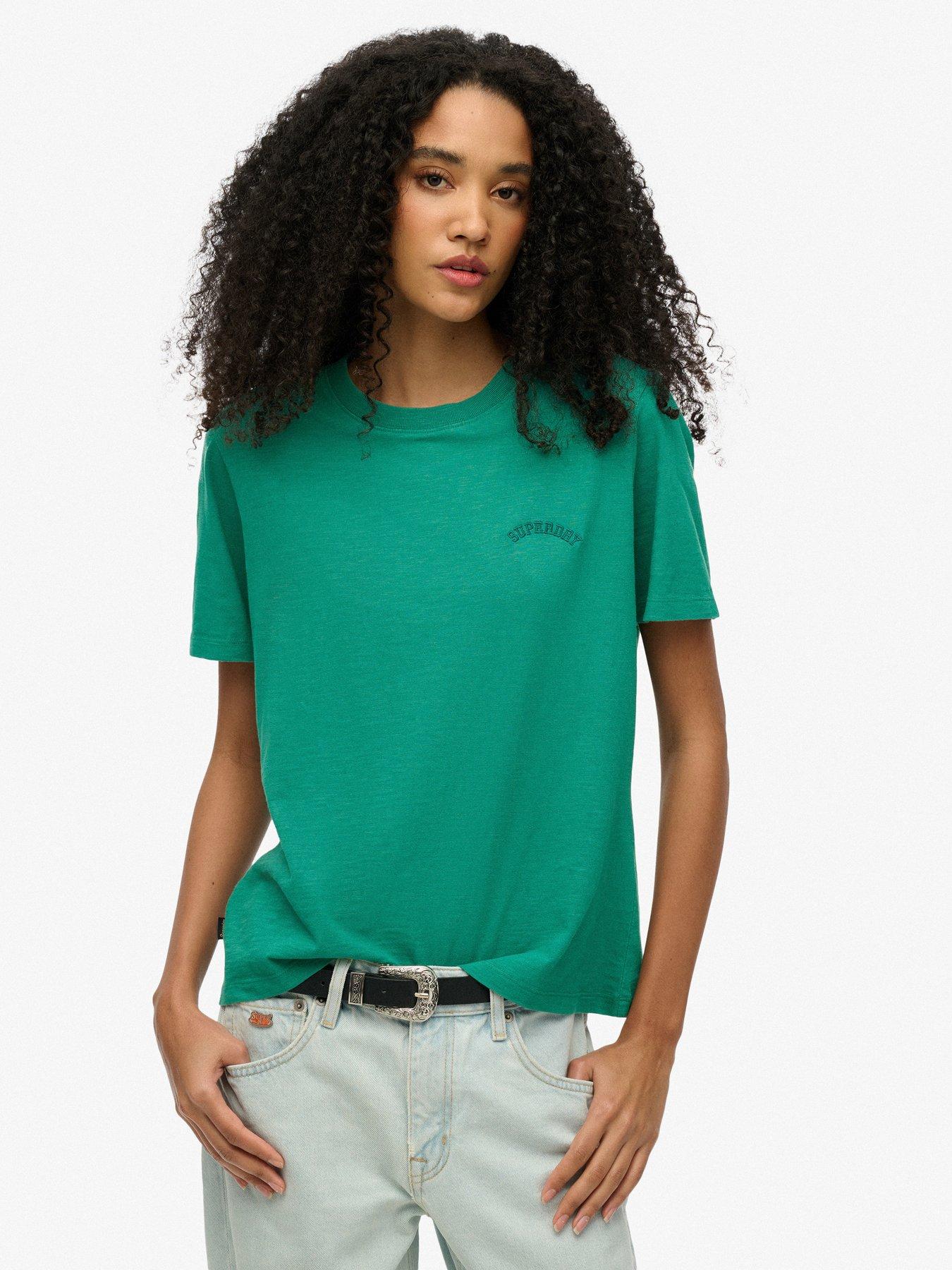 Superdry Essential Logo Washed T-Shirt, Green, Size 14, Women