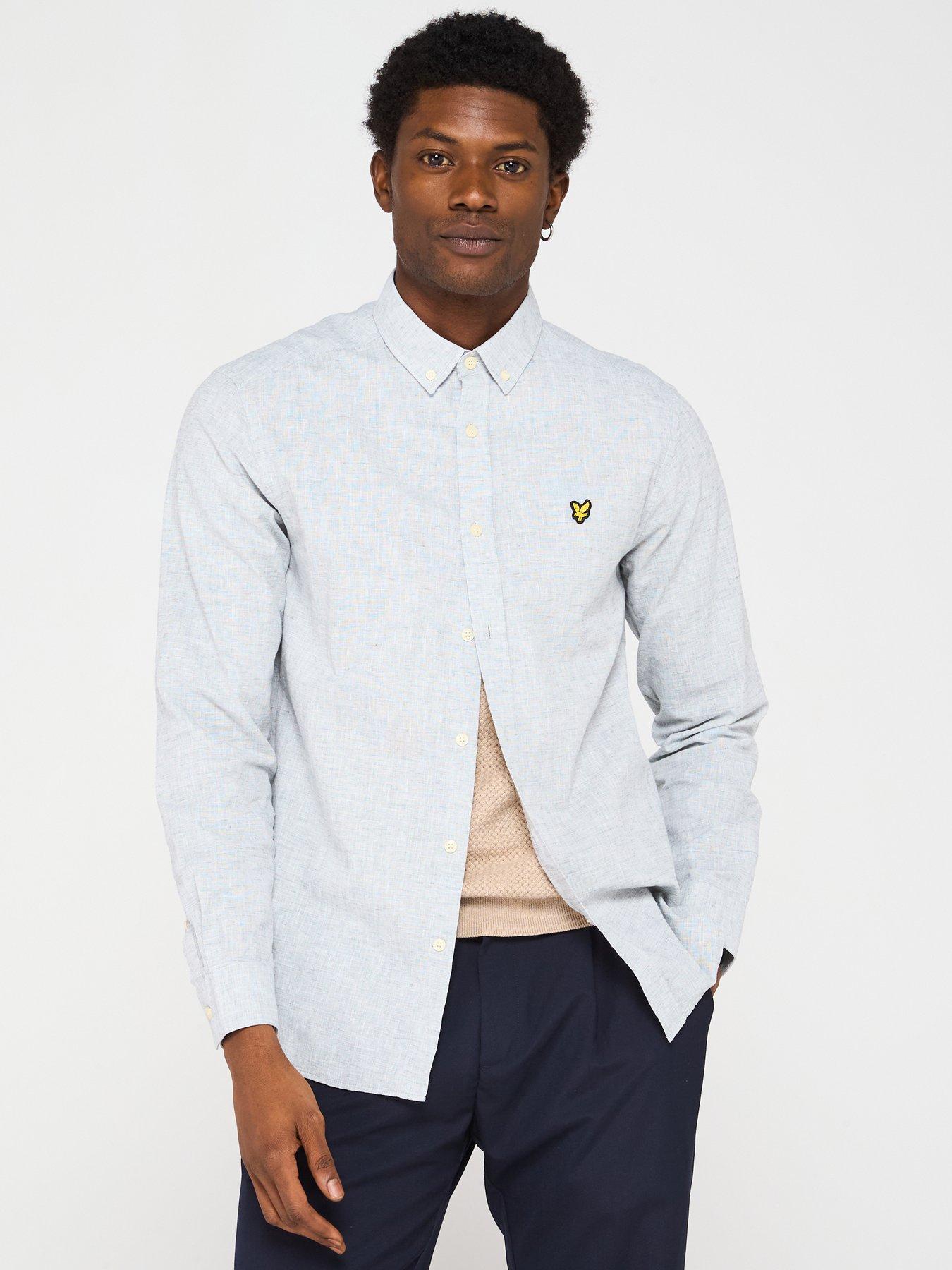 undefined Linen Blend Oxford Long Sleeve Shirt - Grey