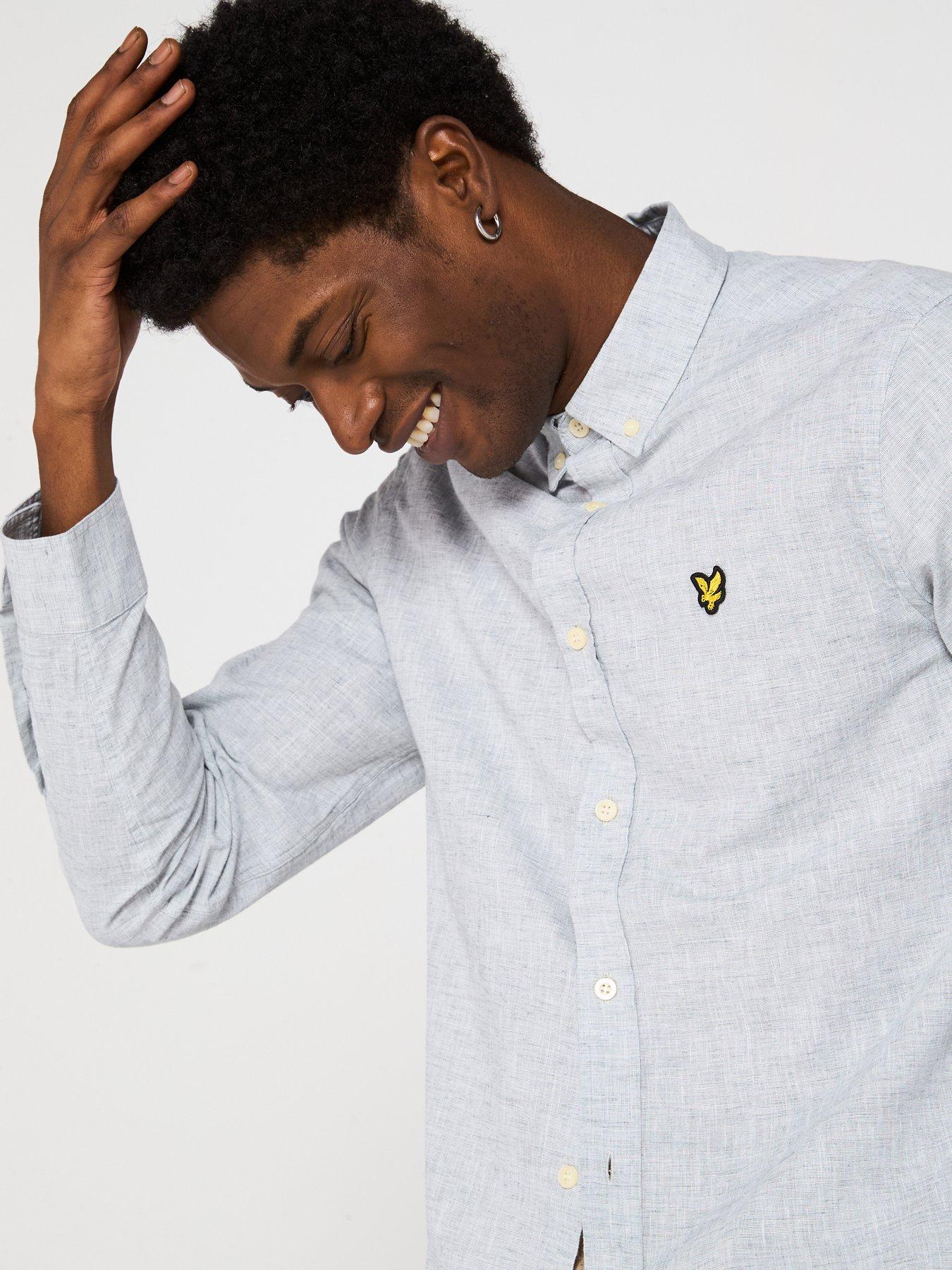 Image 4 of 4 of Lyle & Scott Linen Blend Oxford Long Sleeve Shirt - Grey