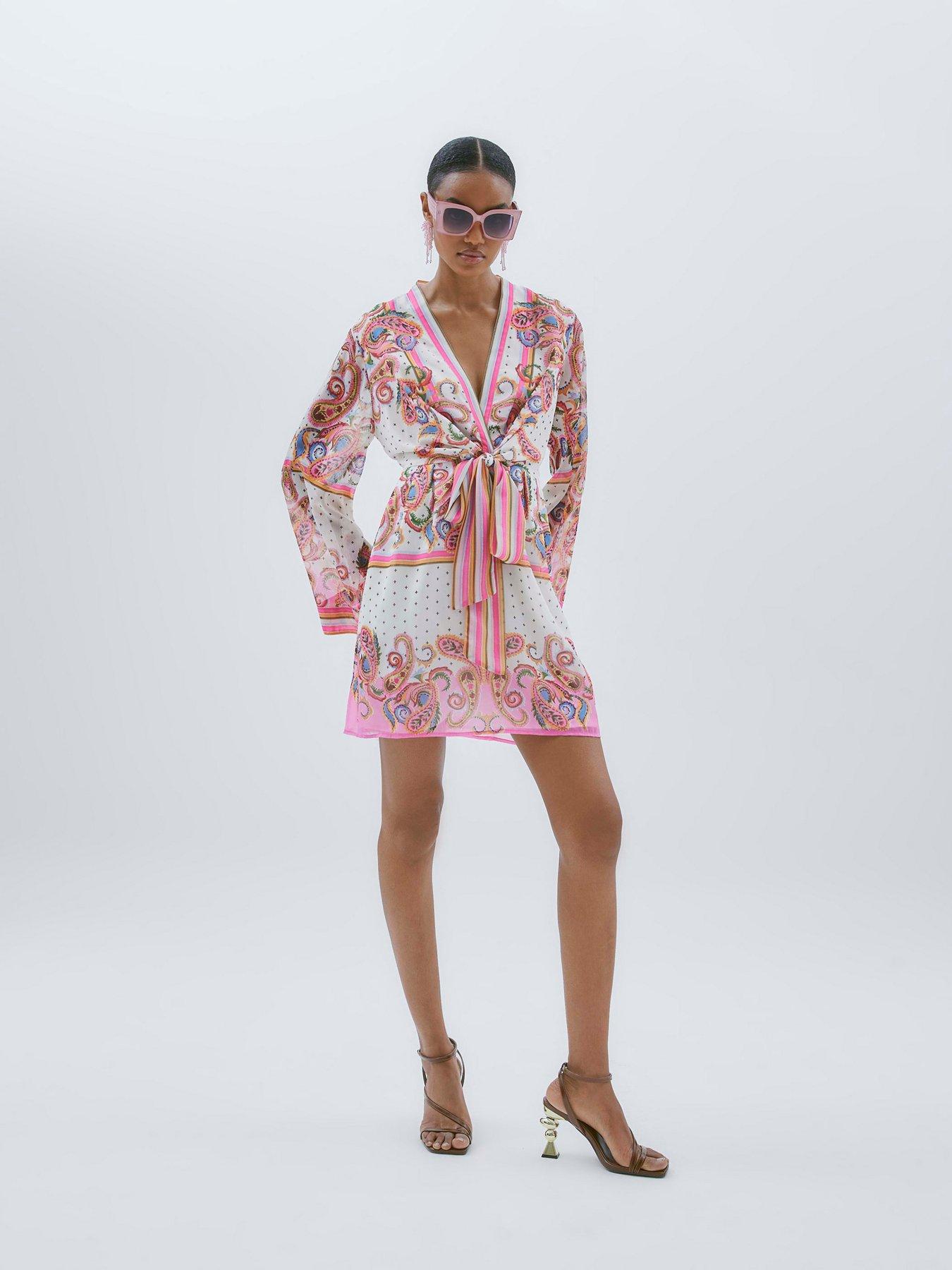 undefined Tie Front Mini Dress - Light Pink