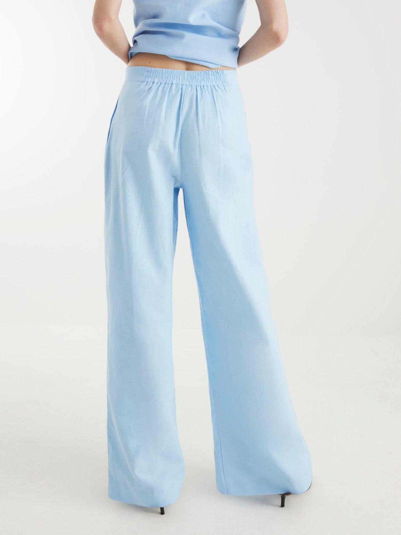 undefined Wide Leg Linen Trousers - Light Blue