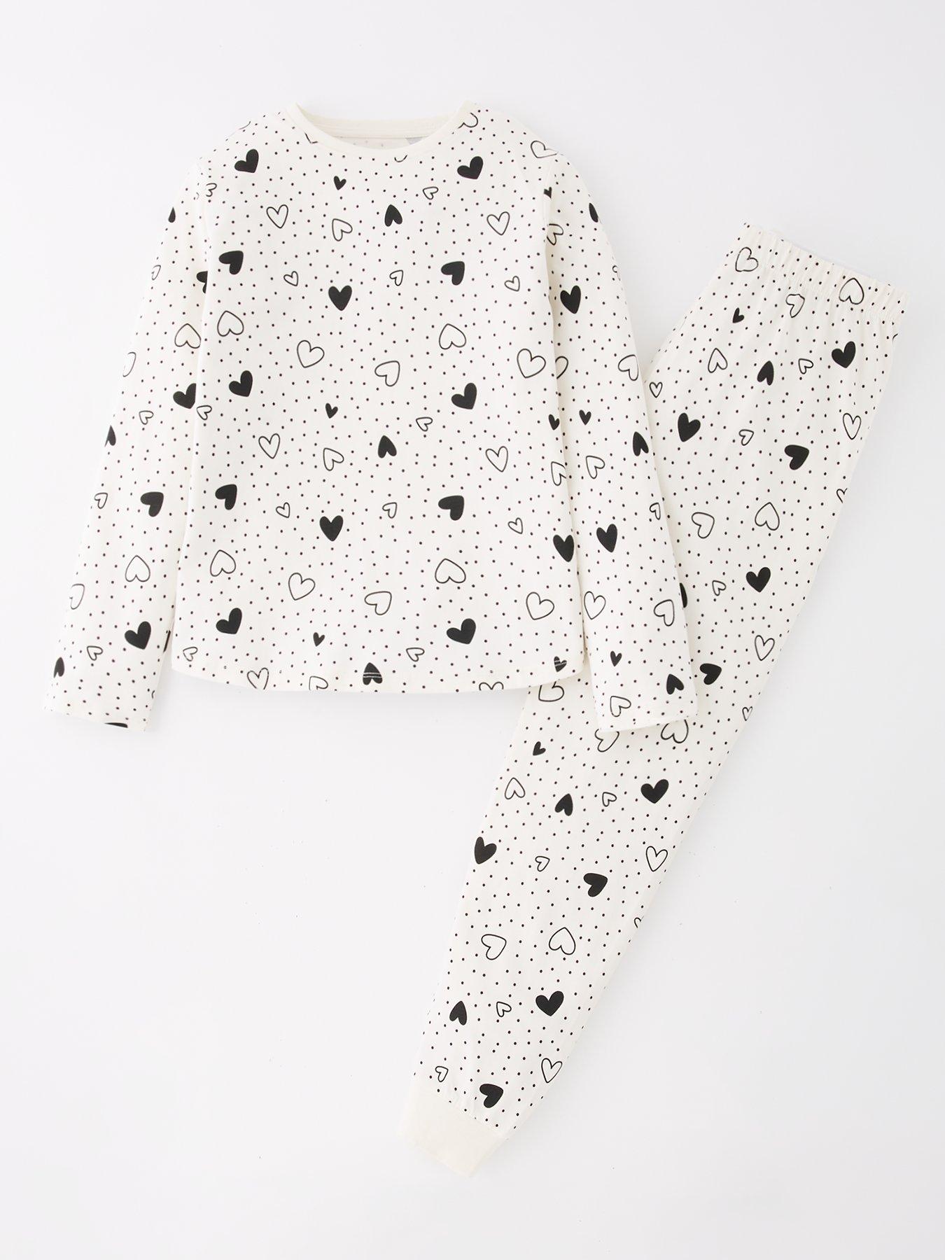 The Very Collection Girls Long Sleeve Cotton Heart Print Pyjamas