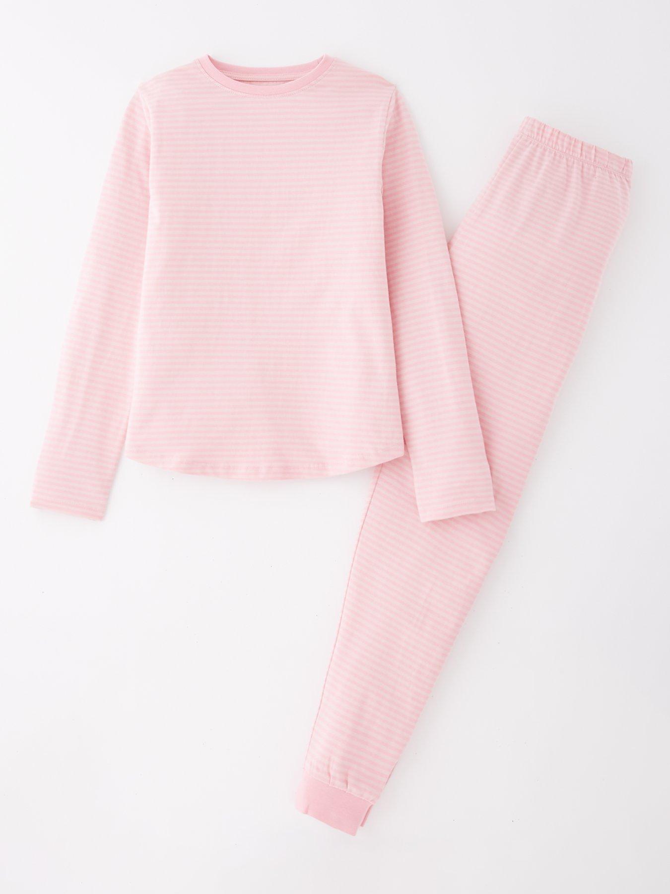 undefined Girls Long Sleeve Cotton Stripe Pyjamas - Pink