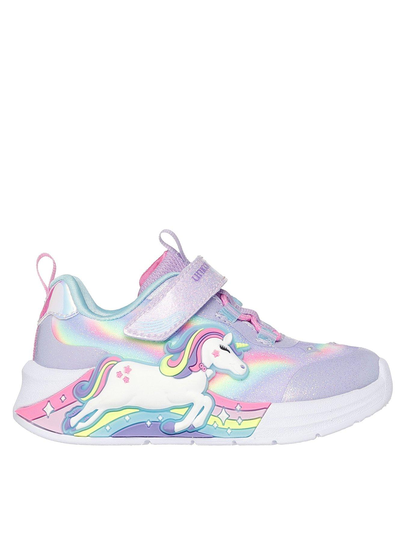 undefined Lighted Unicorn Bungee & Gore Sneaker W/ Rainbow Glitter Print Upper