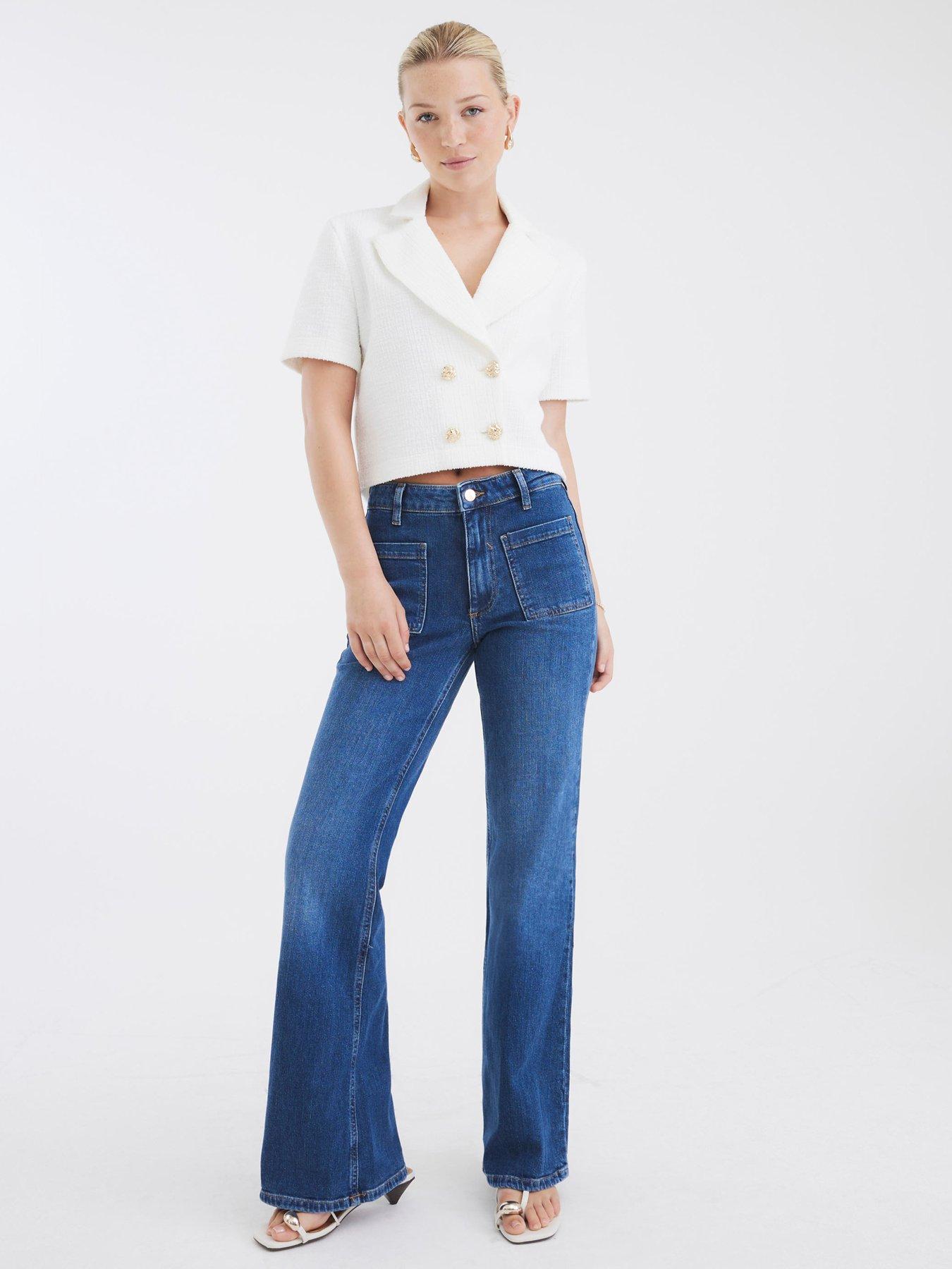 River Island Relaxed High Rise Flare Jeans - Medium Denim Blue