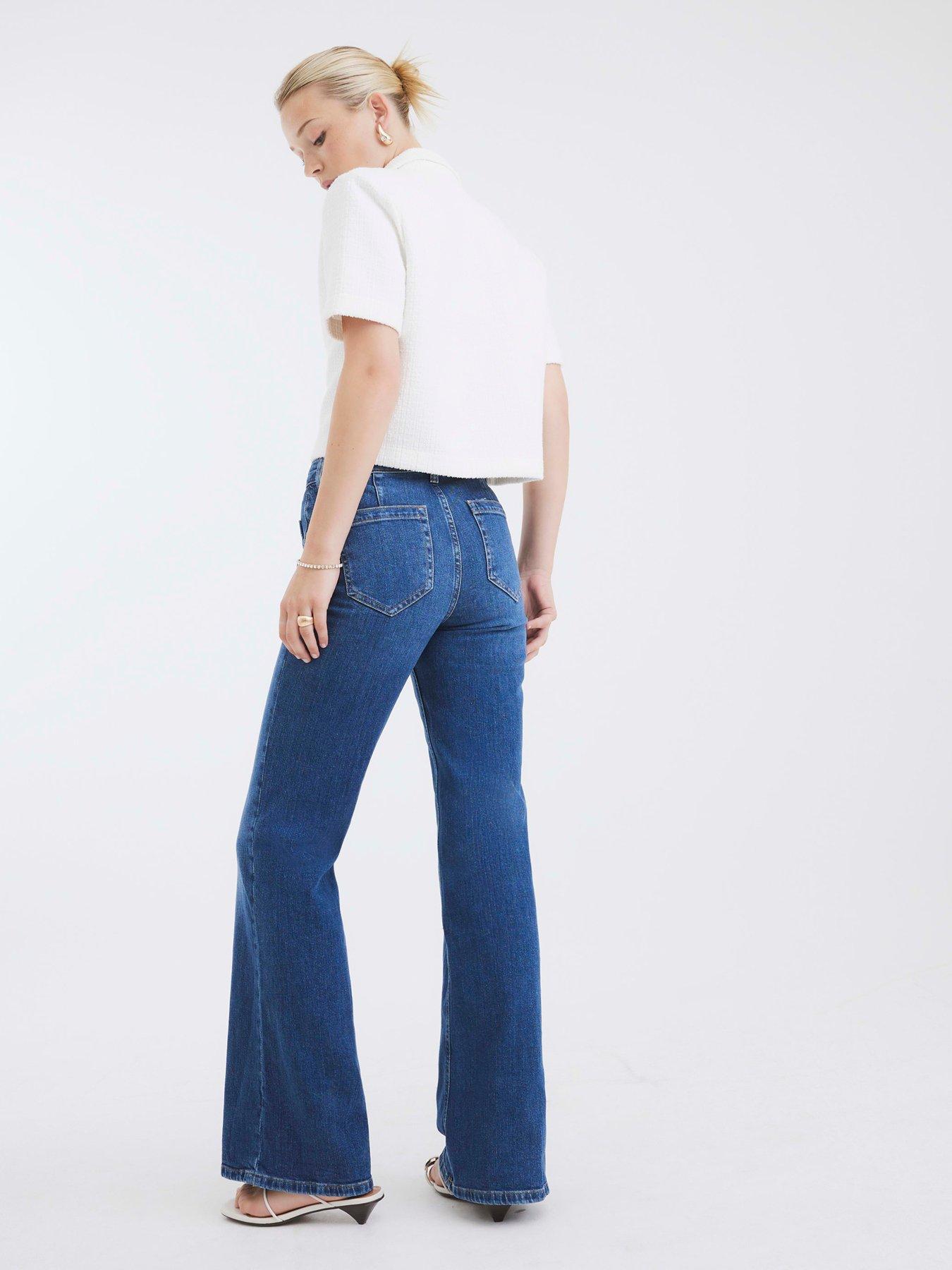 Image 2 of 4 of River Island Relaxed High Rise Flare - Medium Denim - Blue