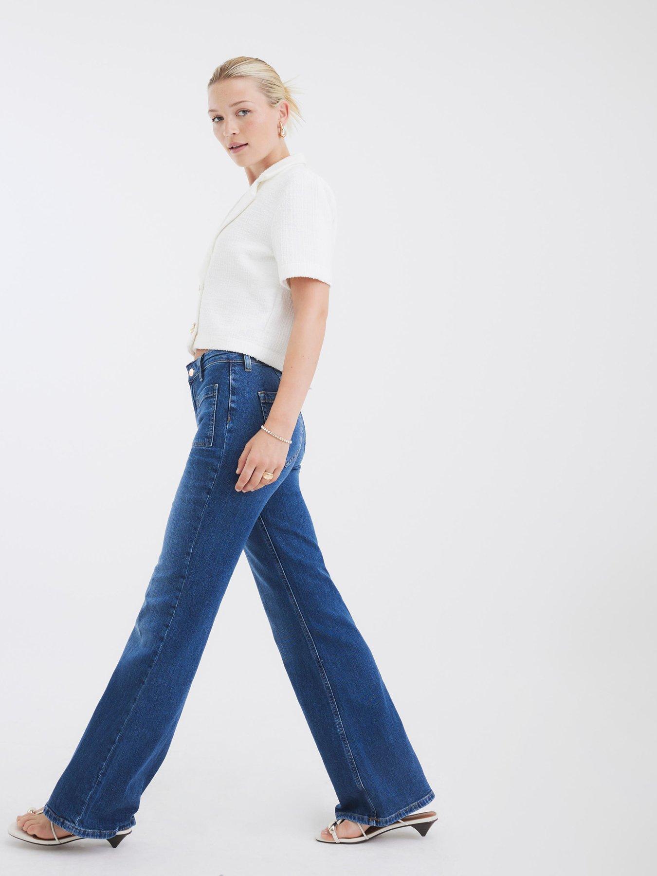Image 4 of 4 of River Island Relaxed High Rise Flare - Medium Denim - Blue