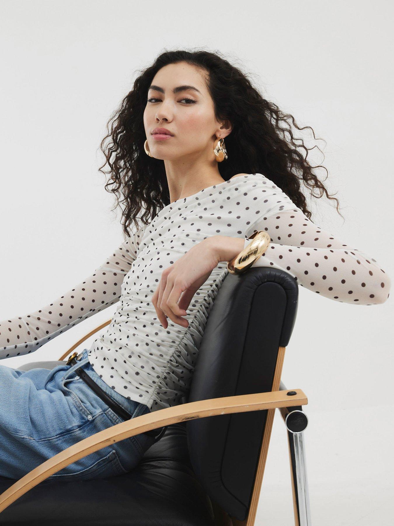 undefined Asymmetric Mesh Top - Cream
