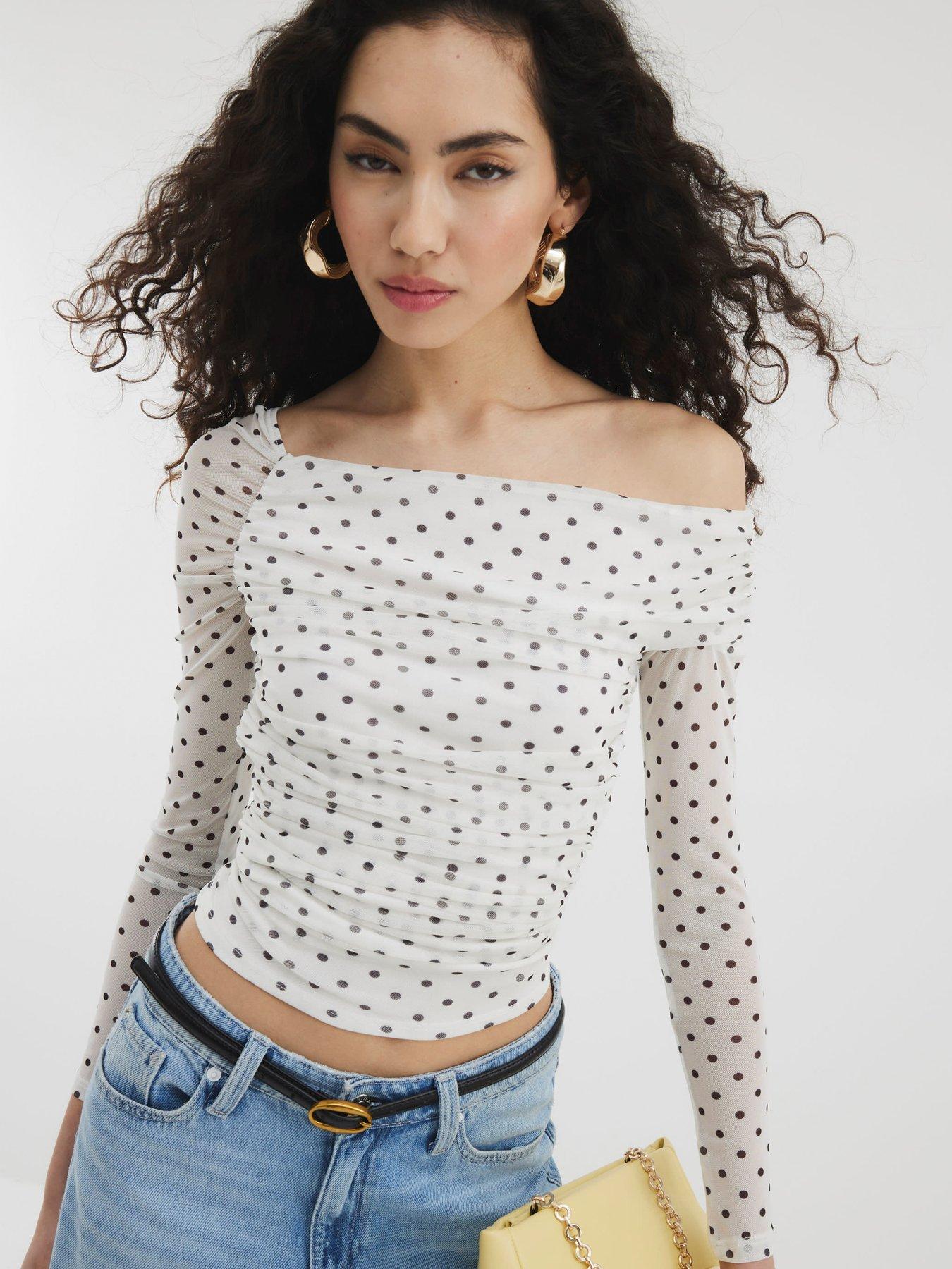 undefined Asymmetric Mesh Top - Cream