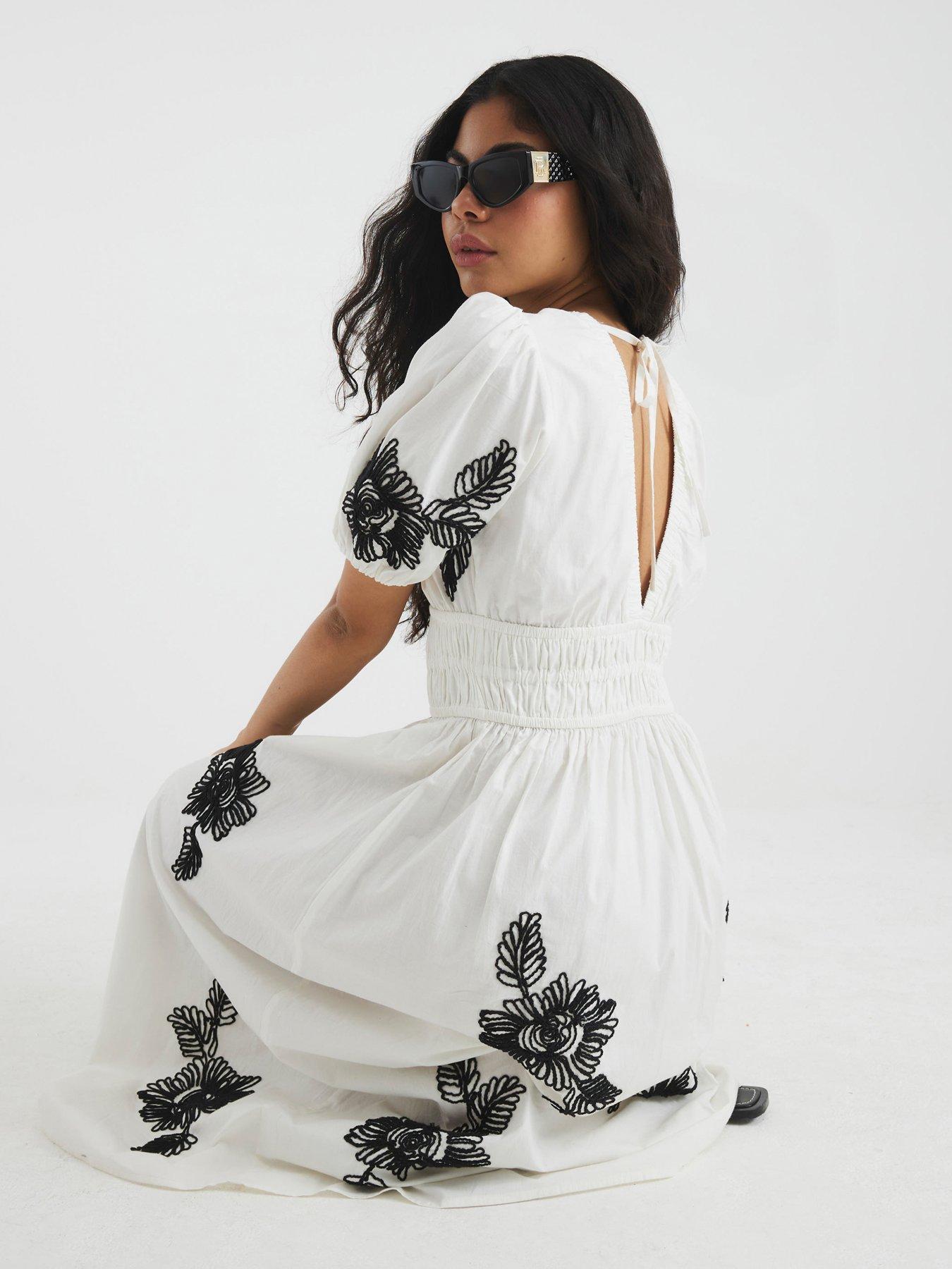 River Island Floral Embroidered Midi Dress Cream Very