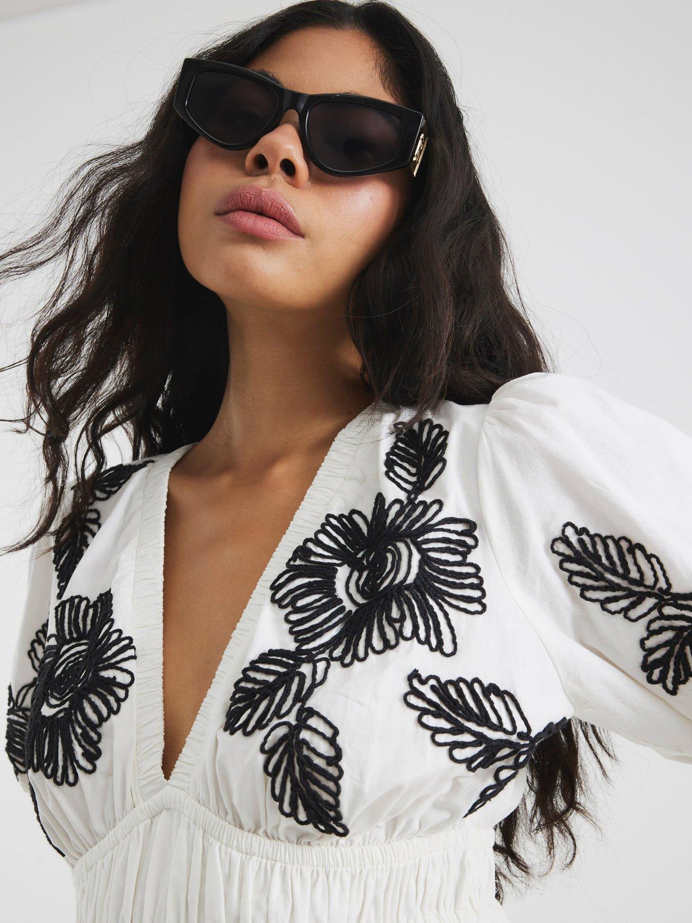 River Island Floral Embroidered Midi Dress Cream Very