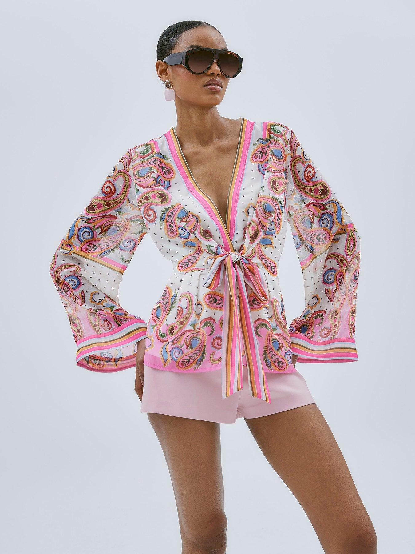 undefined Wrap Front Top - White/Pink
