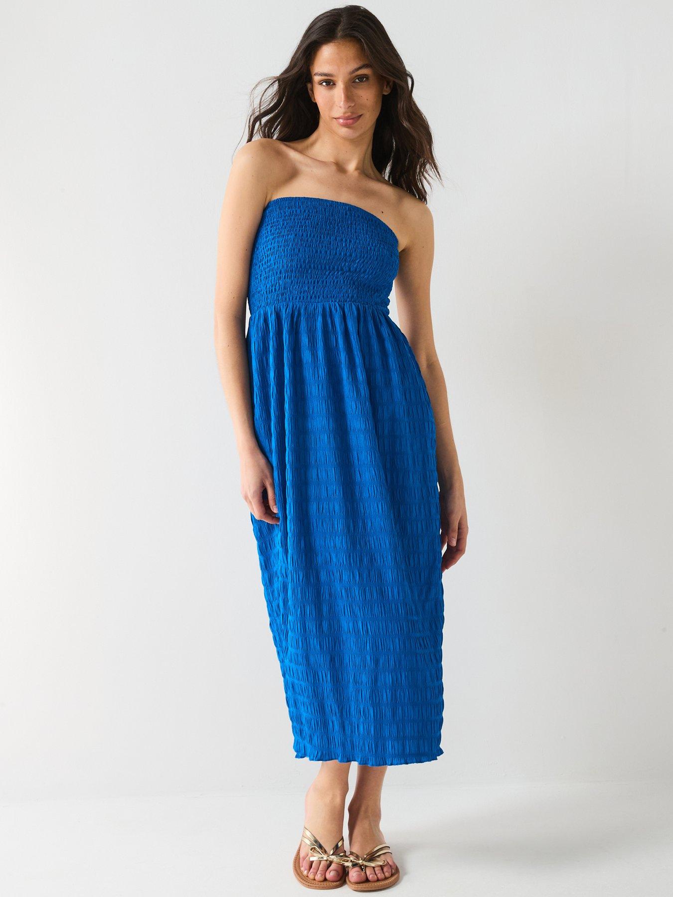 undefined Textured Bandeau Dress - Blue