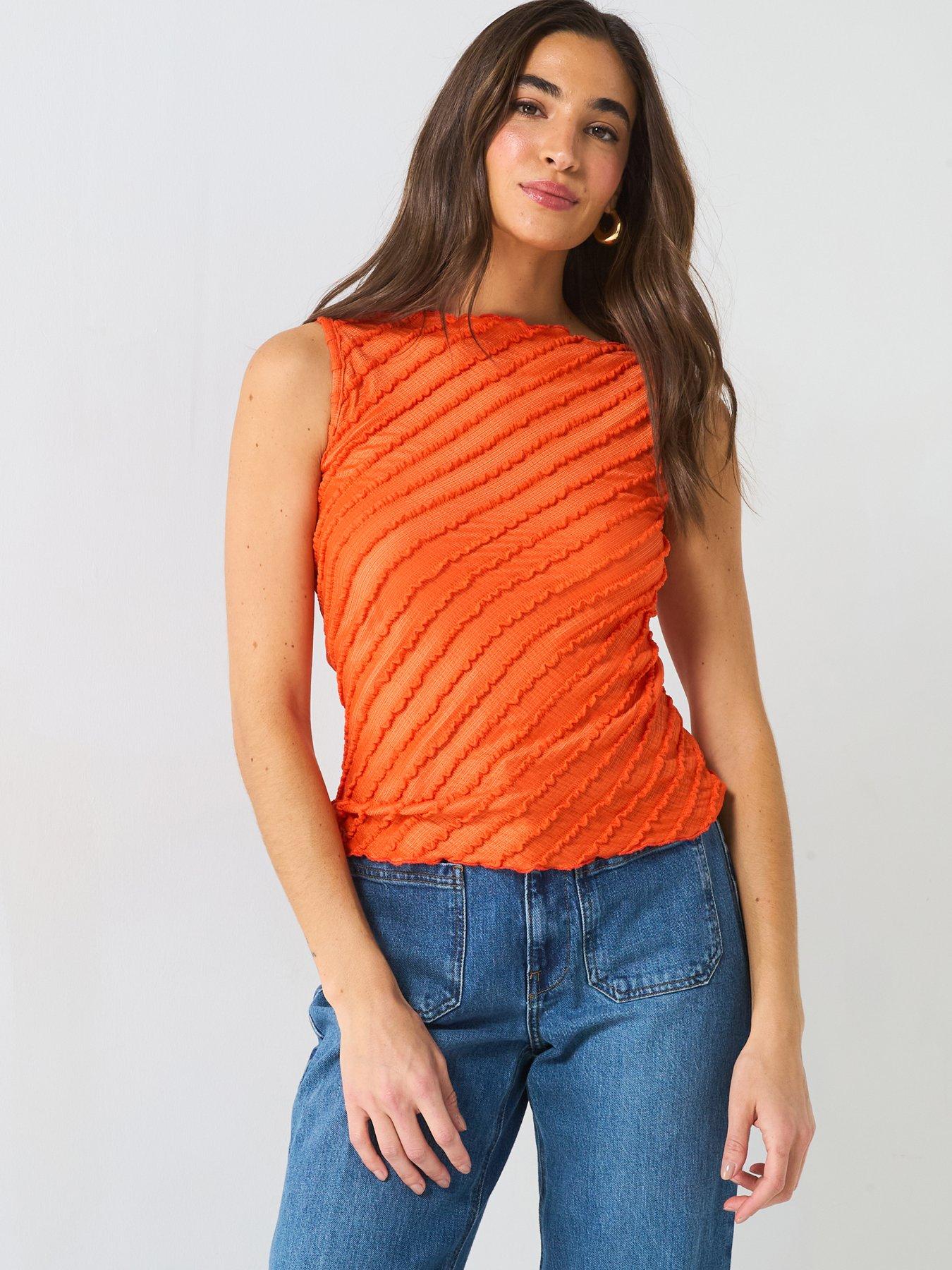 undefined Textured High Neck - Orange