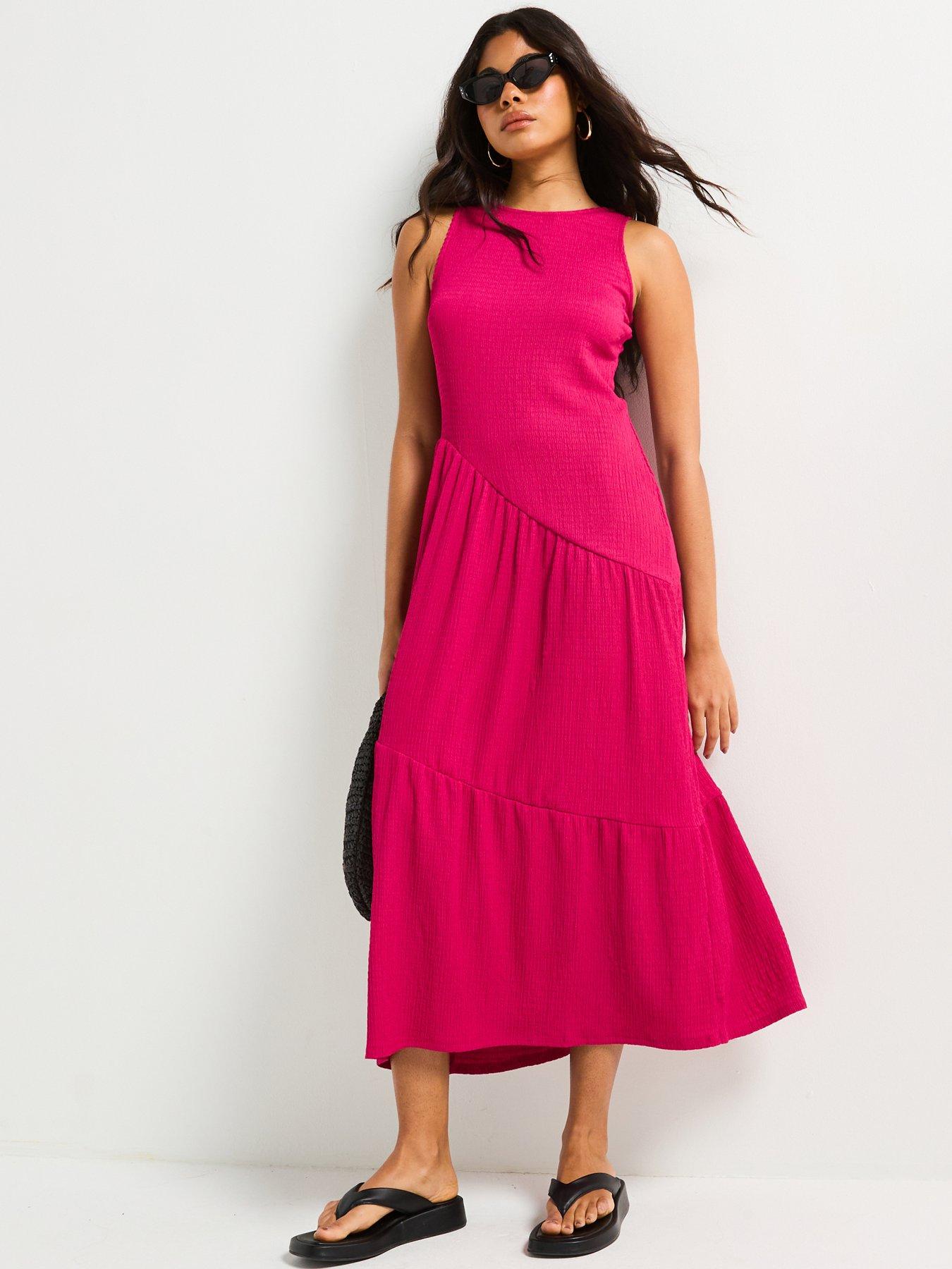 undefined Asymetric Textured Tiered Midaxi Dress