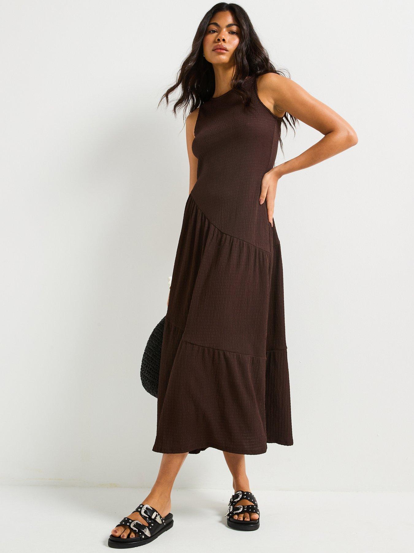 undefined Asymetric Textured Tiered Midaxi Dress