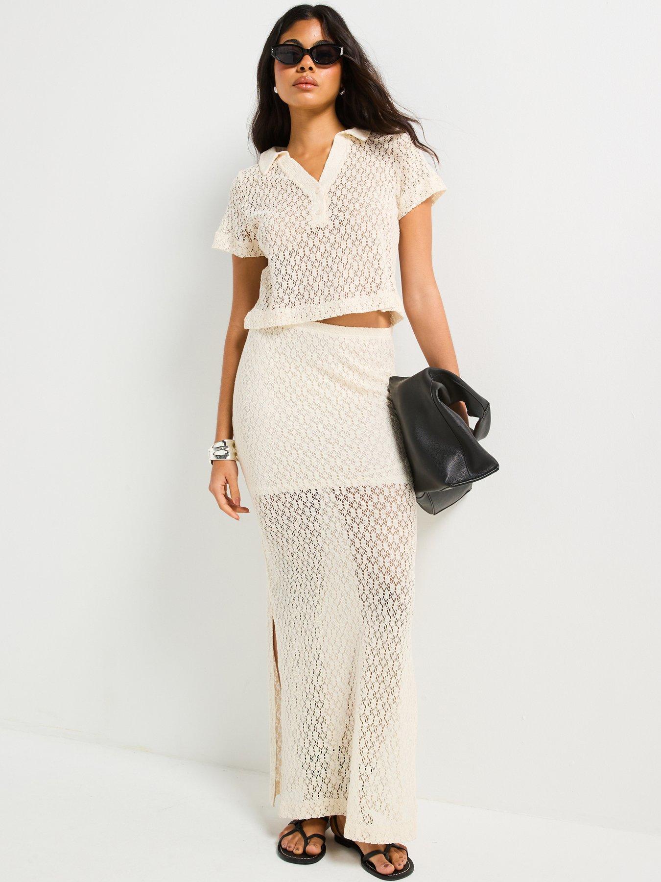 undefined Crochet Look V Neck Co-ord