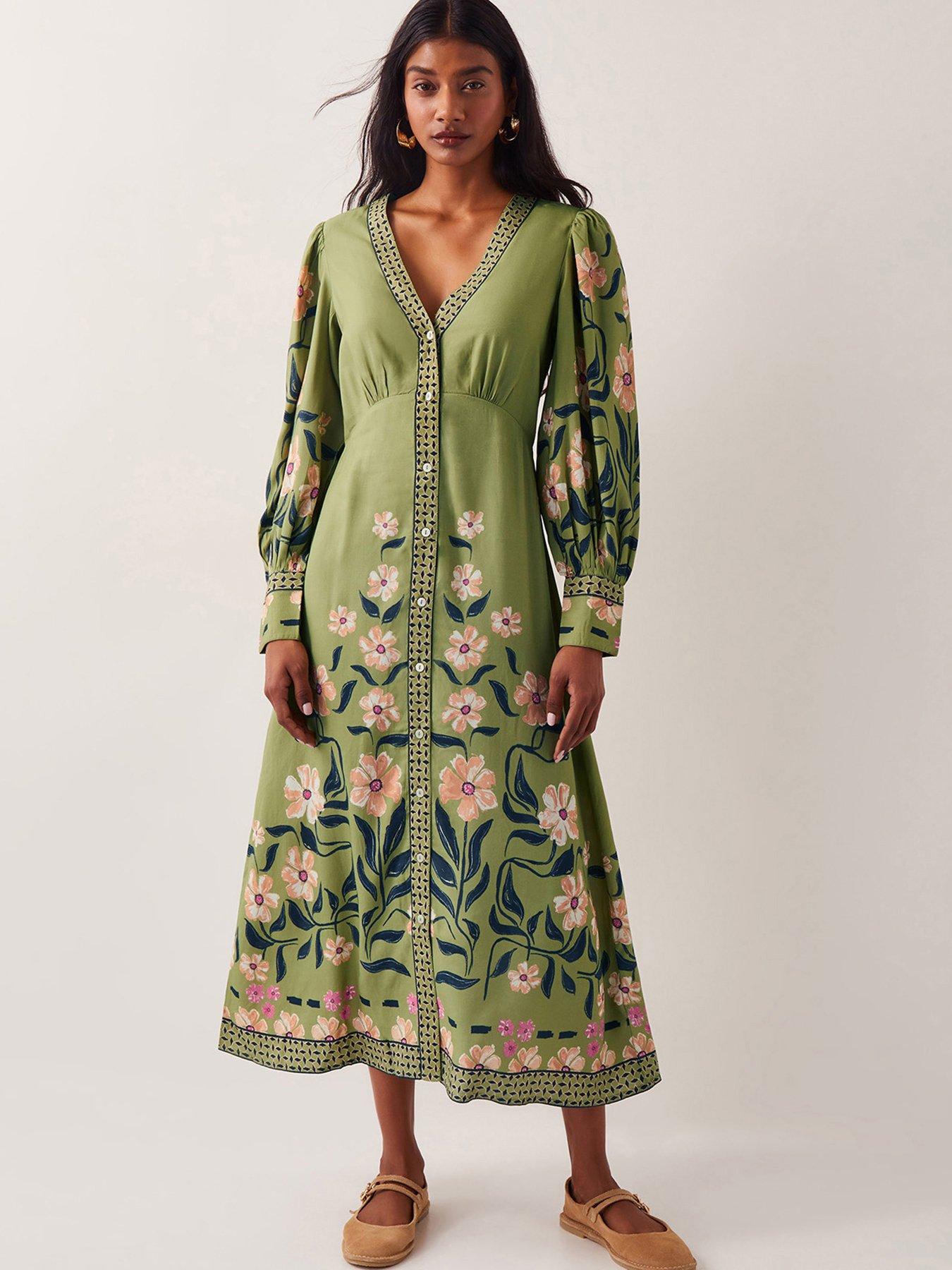monsoon green floral dress Belle - TREND SETTER