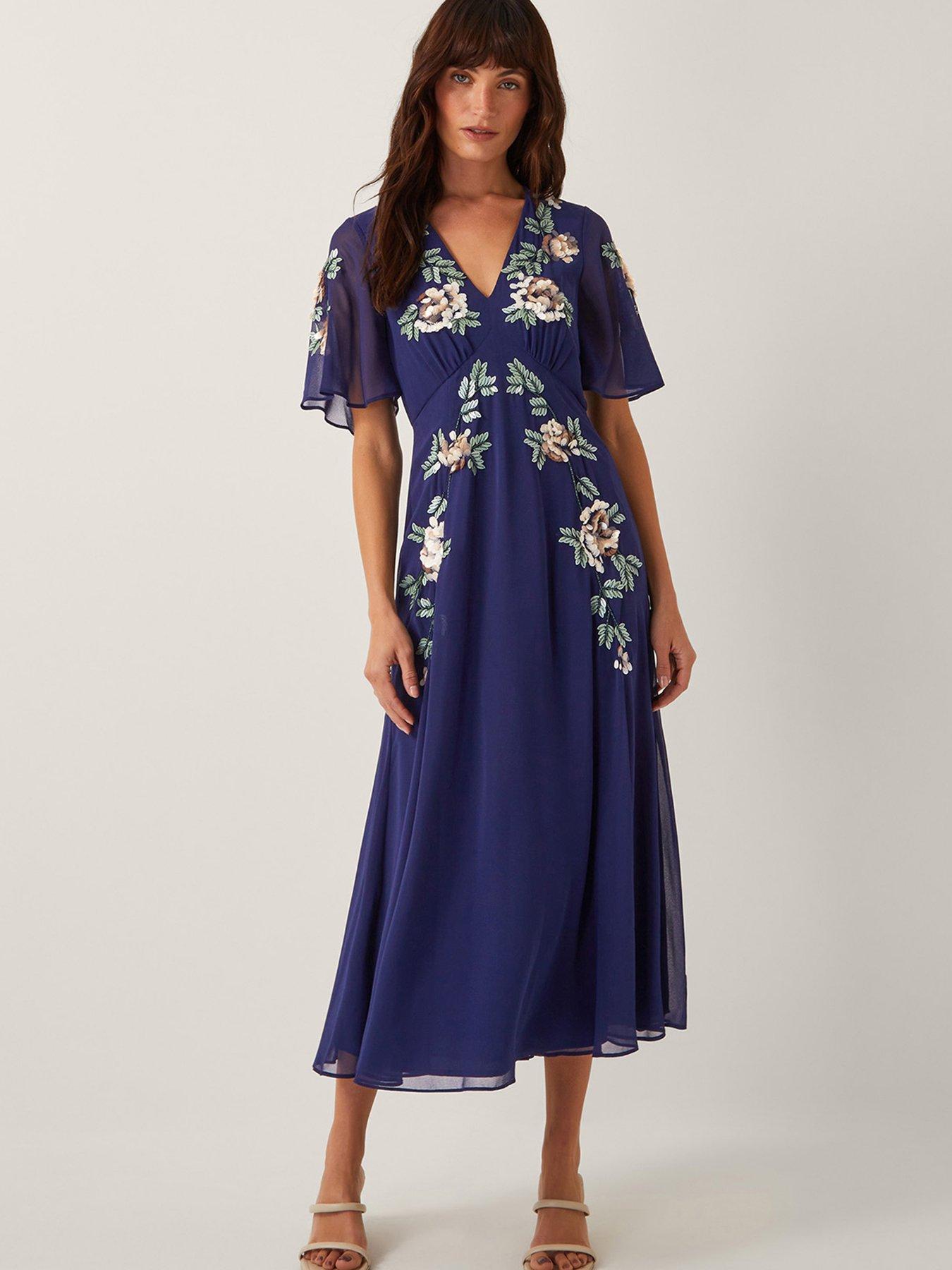 undefined Cora Embroidered Dress - Navy