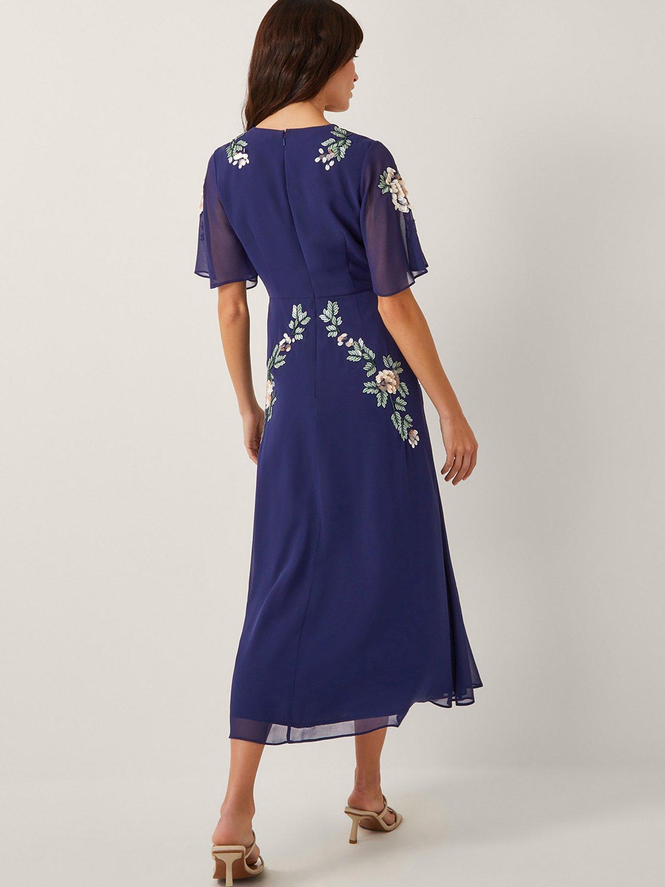 Image 2 of 5 of Monsoon Cora Embroidered Dress - Navy