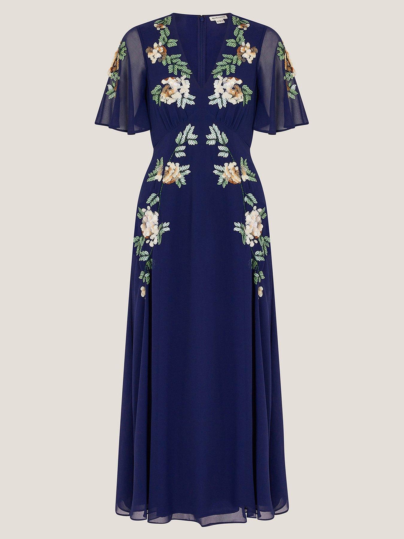 Image 3 of 5 of Monsoon Cora Embroidered Dress - Navy