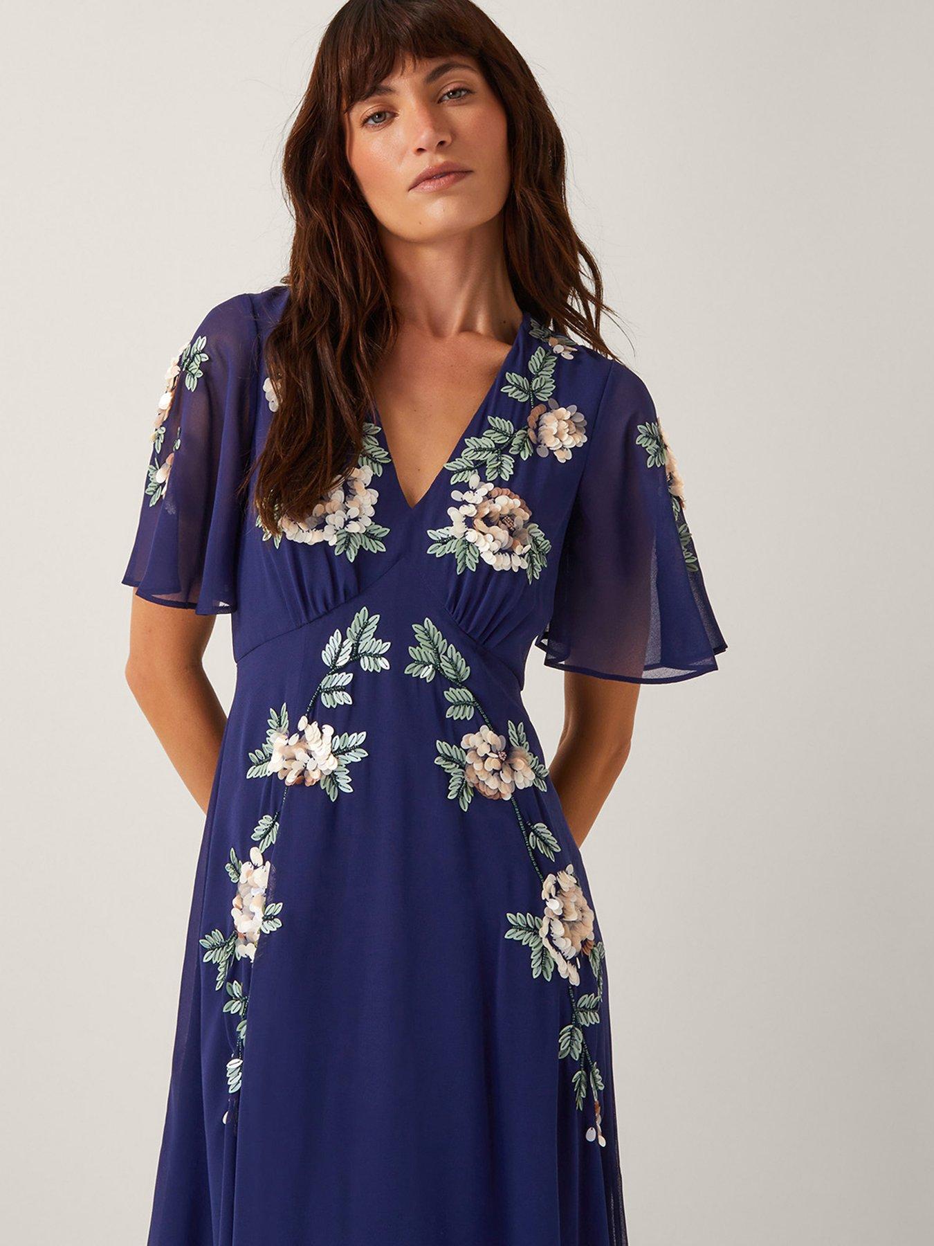 Image 4 of 5 of Monsoon Cora Embroidered Dress - Navy