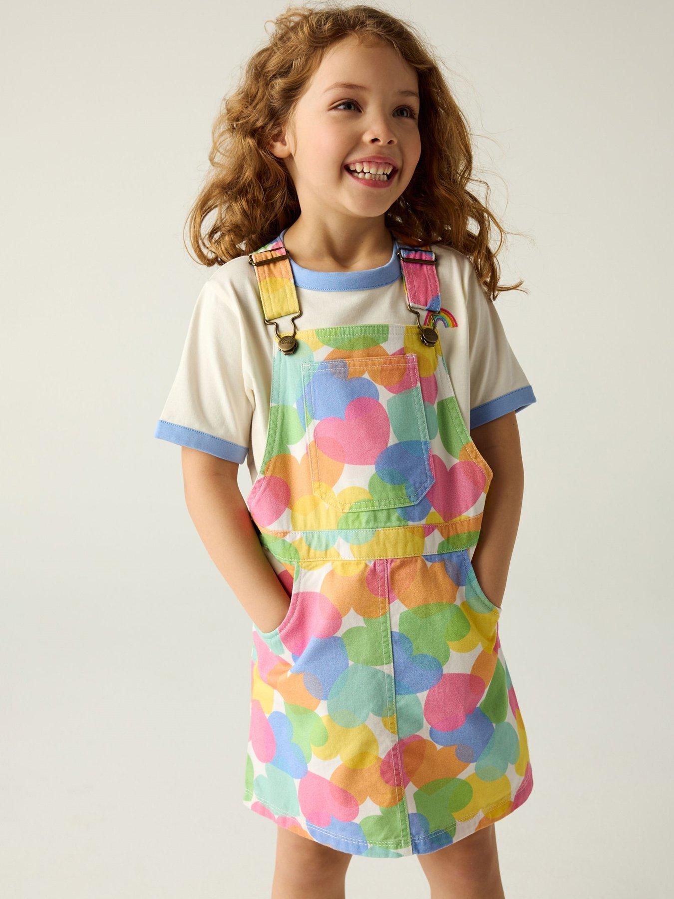 undefined Heart Print Dungaree Dress - Multi